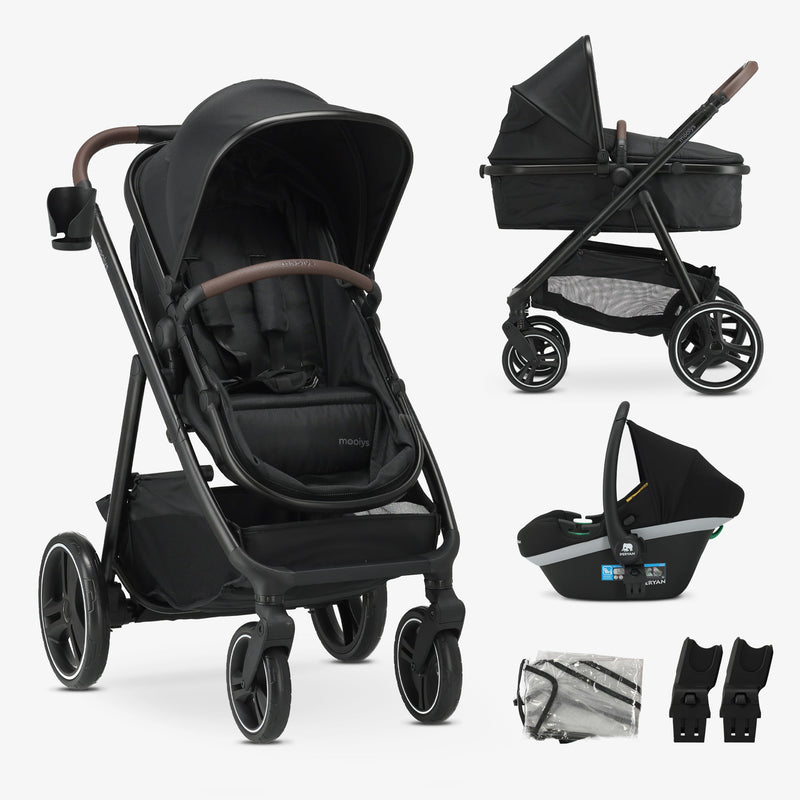 Cochecito 3 en 1 Mooiys Luca - Cochecito multifuncional - con silla de coche incluida - Negro