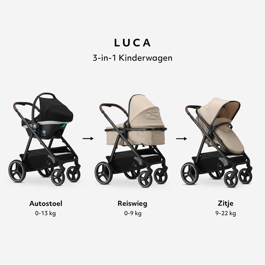 Mooiys Luca 3-in-1 Stroller - Multifunctional Stroller - Includes Car Seat - Nougat