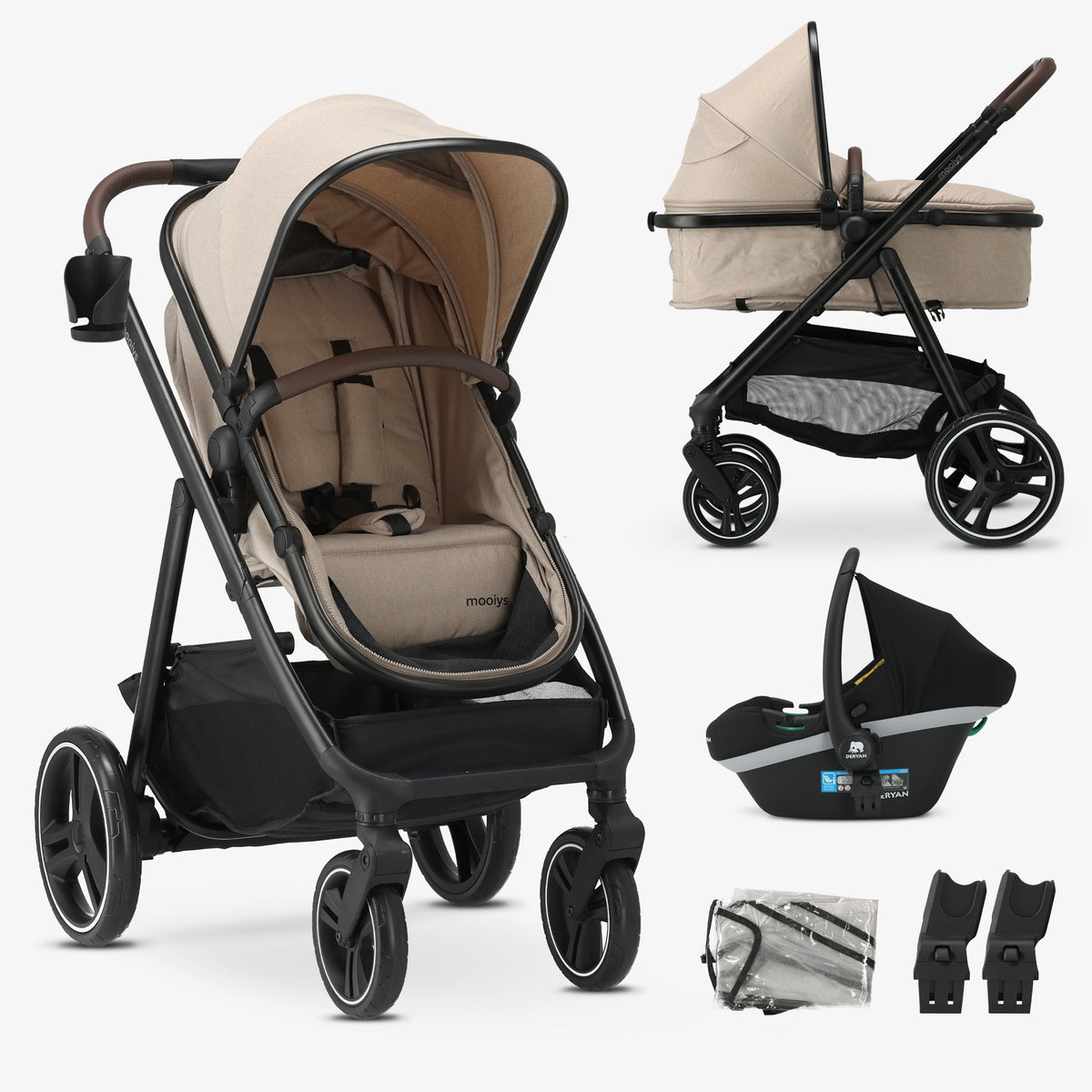 Mooiys Luca 3-in-1 Stroller - Multifunctional Stroller - Includes Car Seat - Nougat