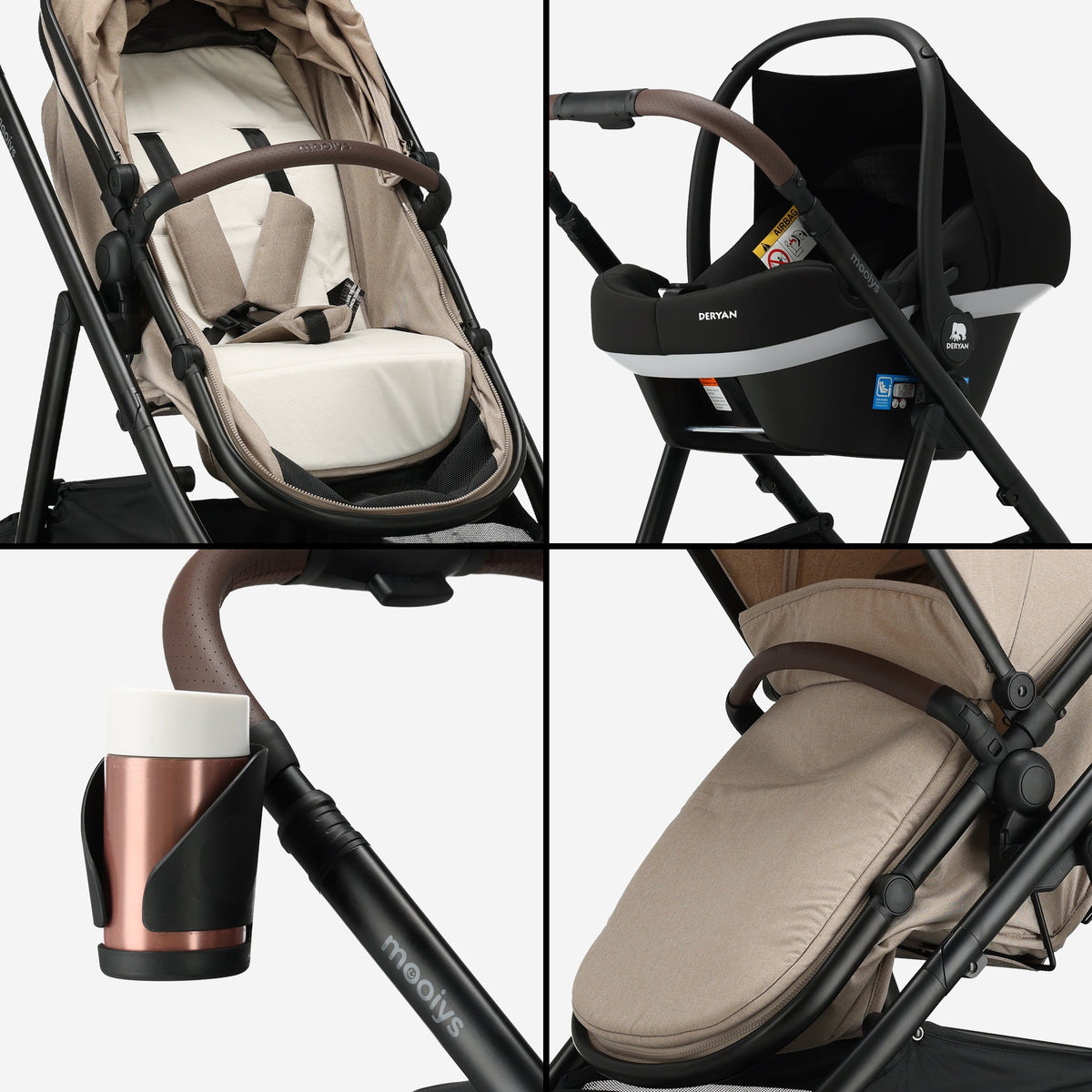 Mooiys Luca 3-in-1 Stroller - Multifunctional Stroller - Includes Car Seat - Nougat