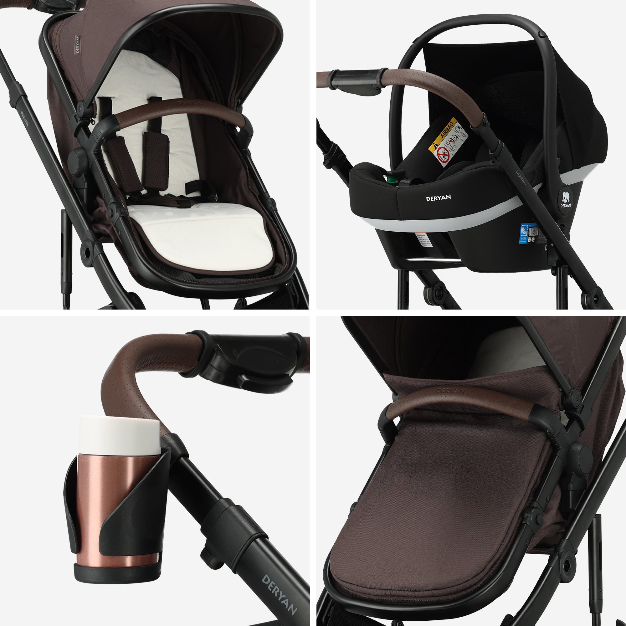 Poussette 3-en-1 Noa, couleur chocolat