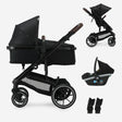 Cochecito DERYAN 3 en 1, negro, con capazo, adaptadores para silla de coche y portavasos