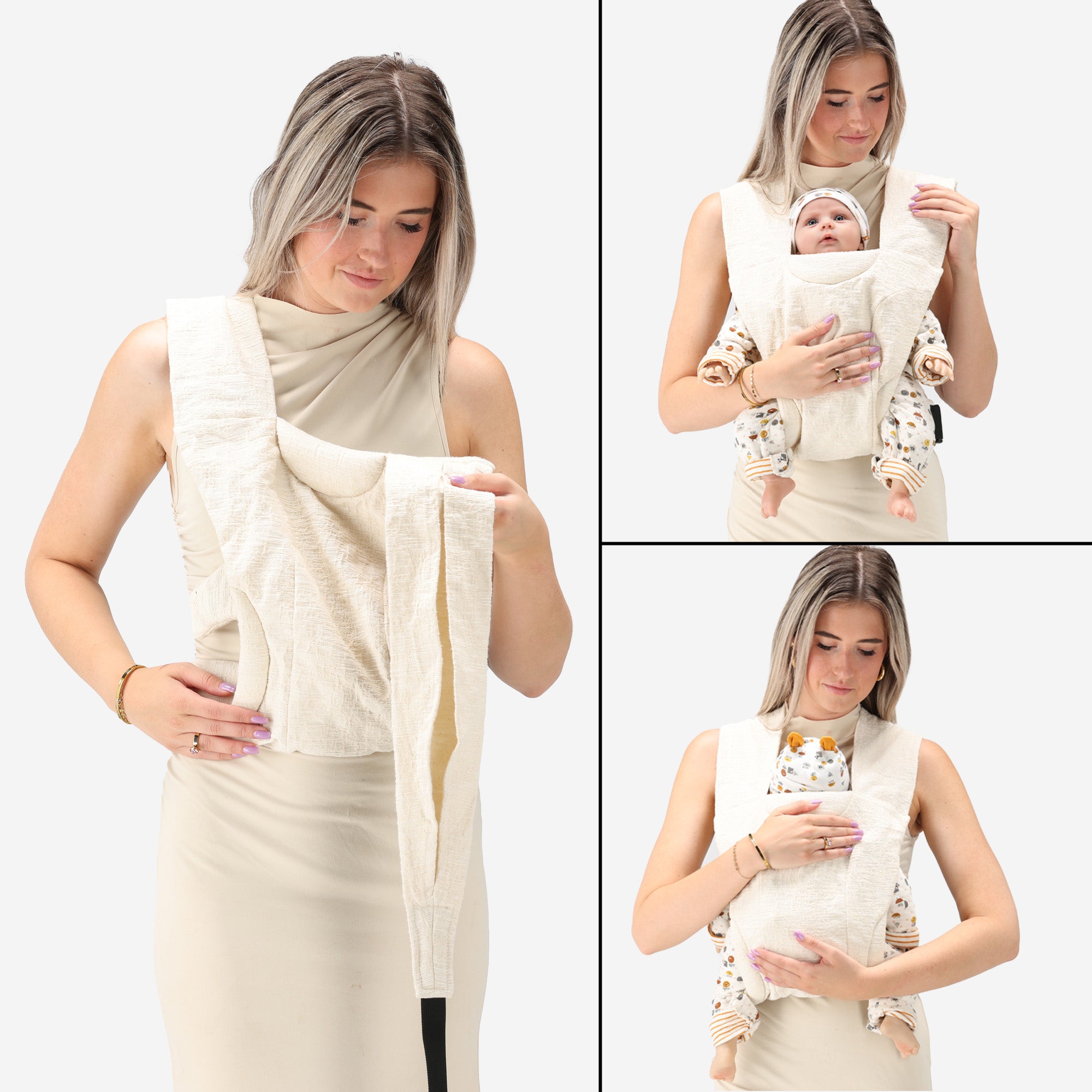 HOPPEDIZ® Écharpe Porte-Bébé Extensible Crème - Portage Physiologique Dès La Naissance, 100% Coton GOTS