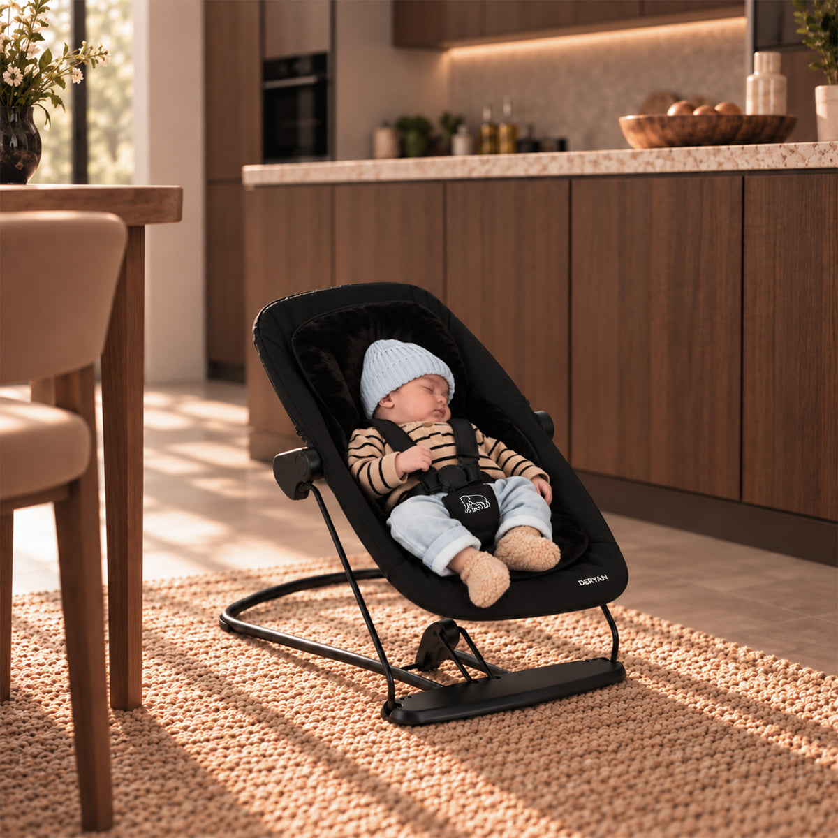 Oak Luxe High Chair with Bouncer - Black