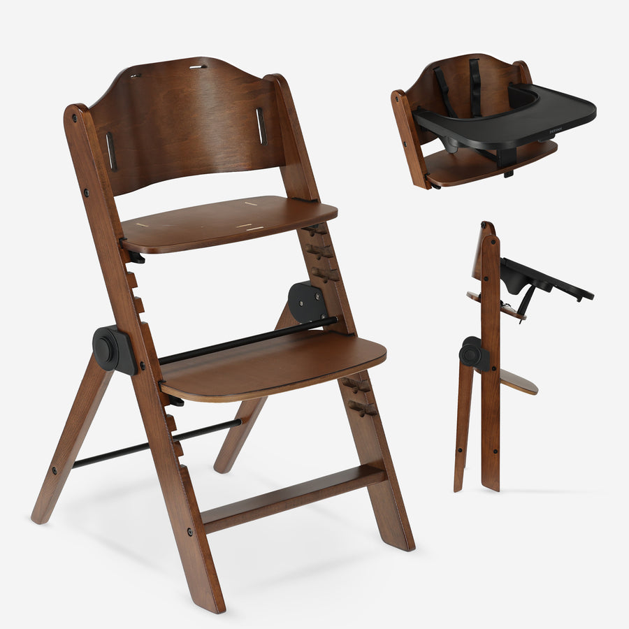Silla infantil de madera Odin Luxe que se adapta al crecimiento del niño - Incluye bandeja - Silla infantil ajustable - Marrón cálido