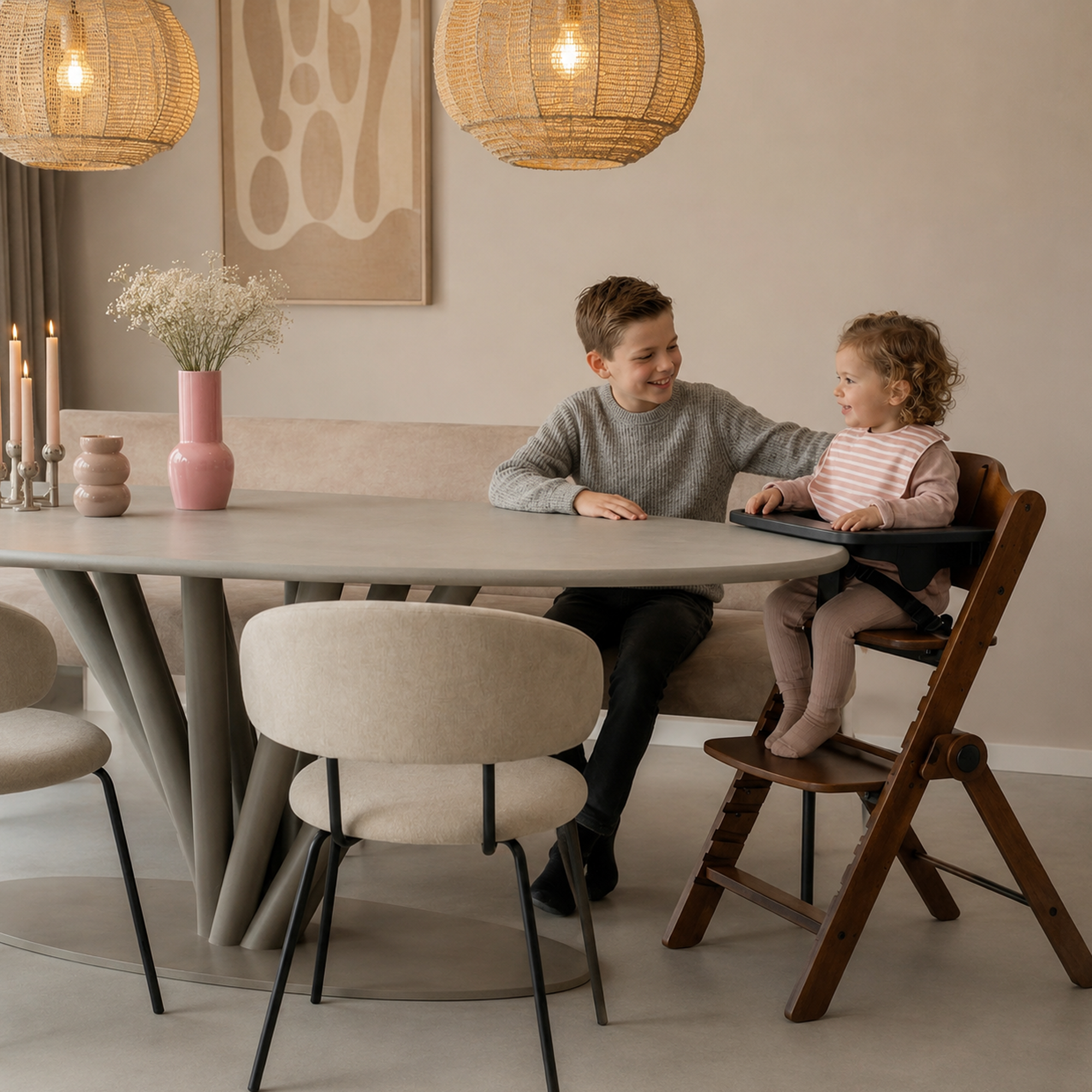 Odin Luxe Houten Meegroeistoel Kinderstoel met Bouncer - Inclusief Eetblad - Verstelbare Kinderstoel - Wood/Nougat