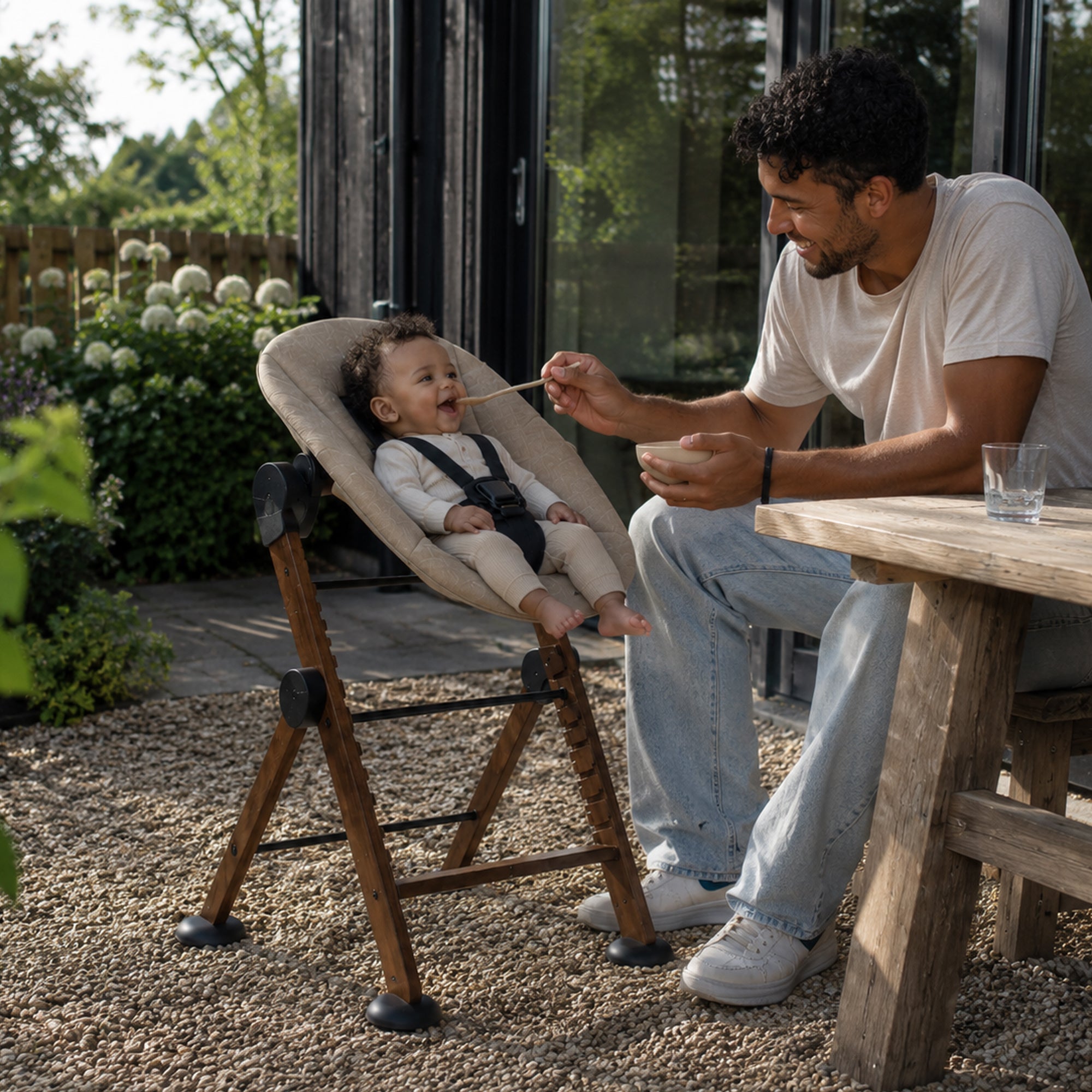 Odin Luxe Houten Meegroeistoel Kinderstoel met Bouncer - Inclusief Eetblad - Verstelbare Kinderstoel - Wood/Nougat