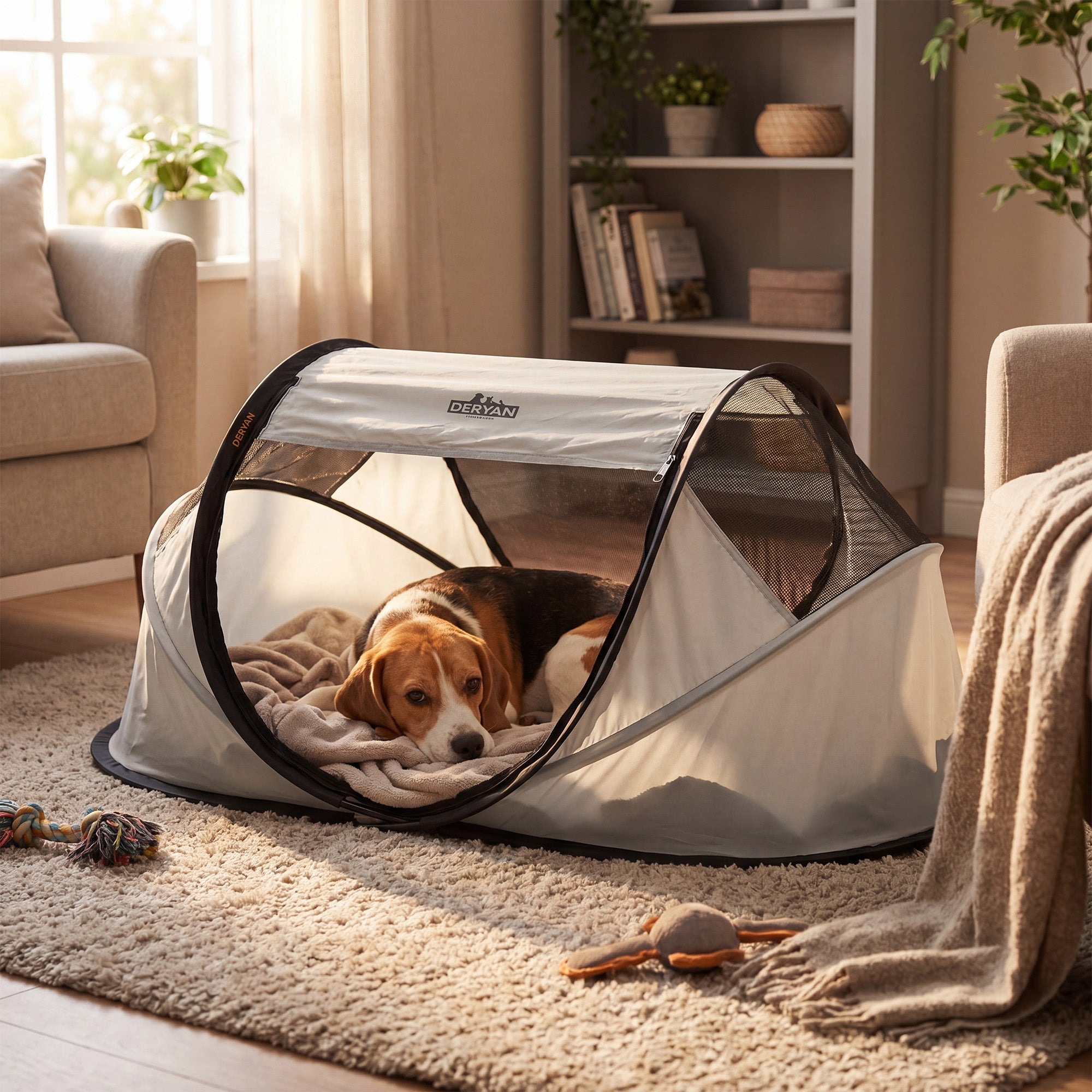 DERYAN Dogs & Cats - Luxury Pop-Up Pet Travel-Cot - Dog Pen - Pop-up system - Foldable bench - Extra thick mesh - Medium