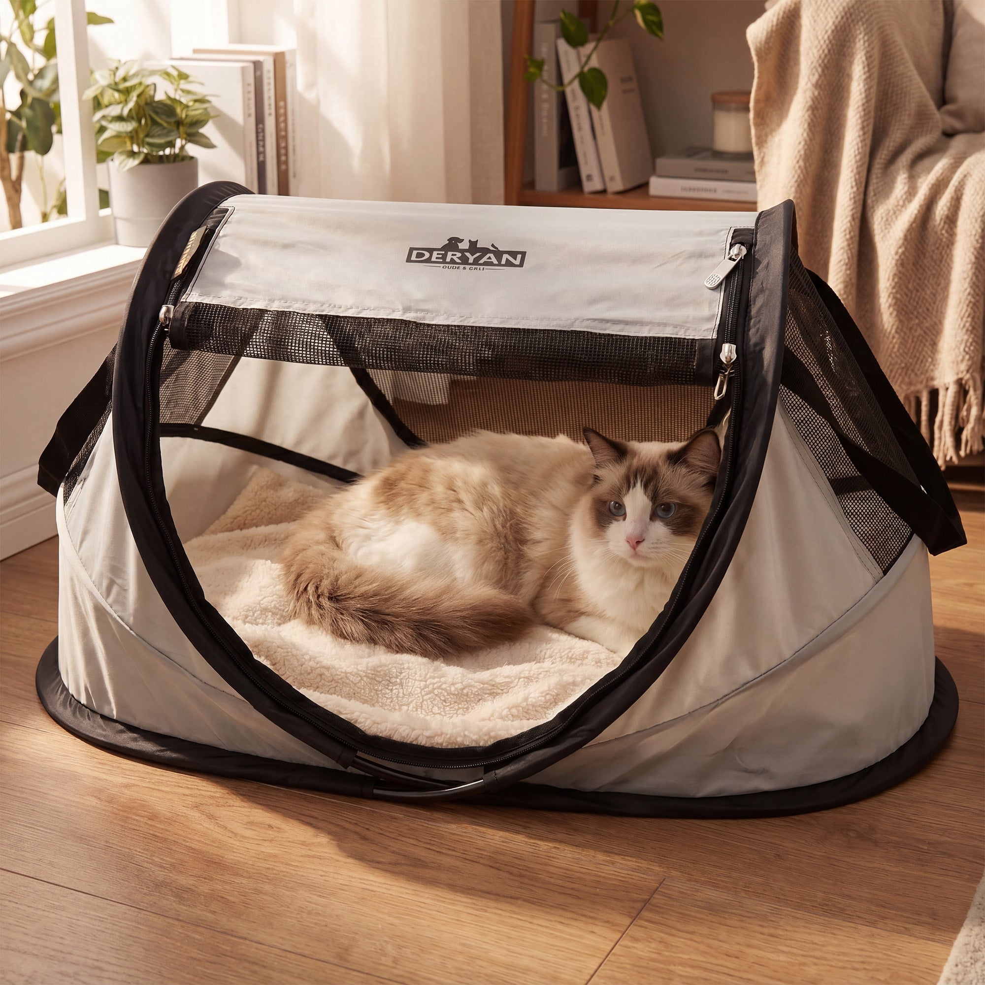 Deryan Dogs & Cats - Luxe Pop-Up Pet Travel-Cot - Hondenren - Pop-up systeem - Opvouwbare bench - Extra dik gaas - Small