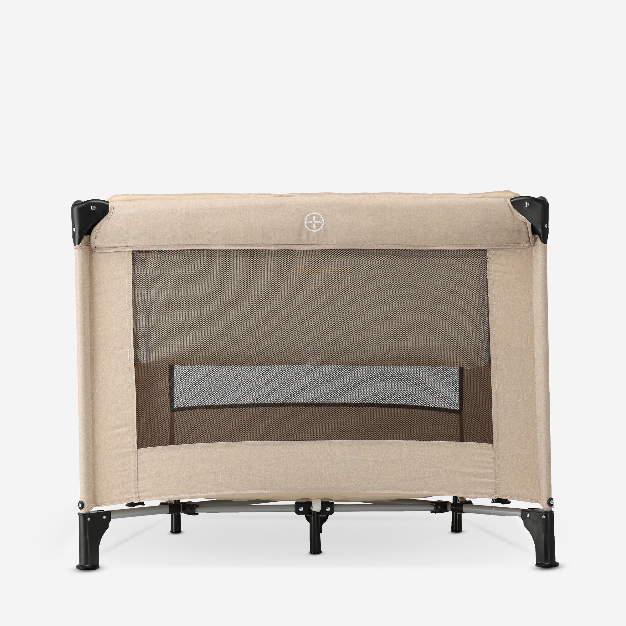 Sammenklappelig legeboks 100 x 100 cm – med pusleplade – Nougat