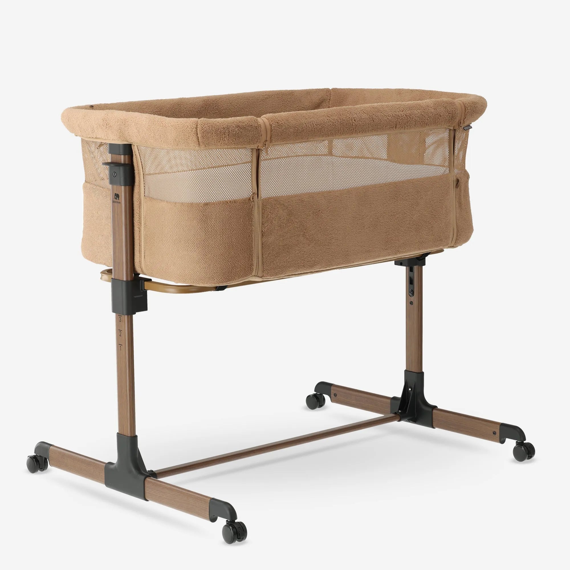 Berceau DERYAN Snoozy en Teddy Brown, berceau compact pour les premiers mois à placer à côté du lit des parents