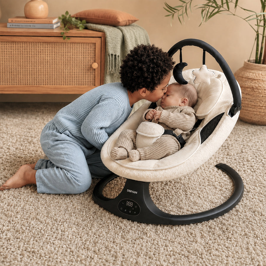 Elektrische Wipstoel - Baby Schommelstoel - Teddy Wit