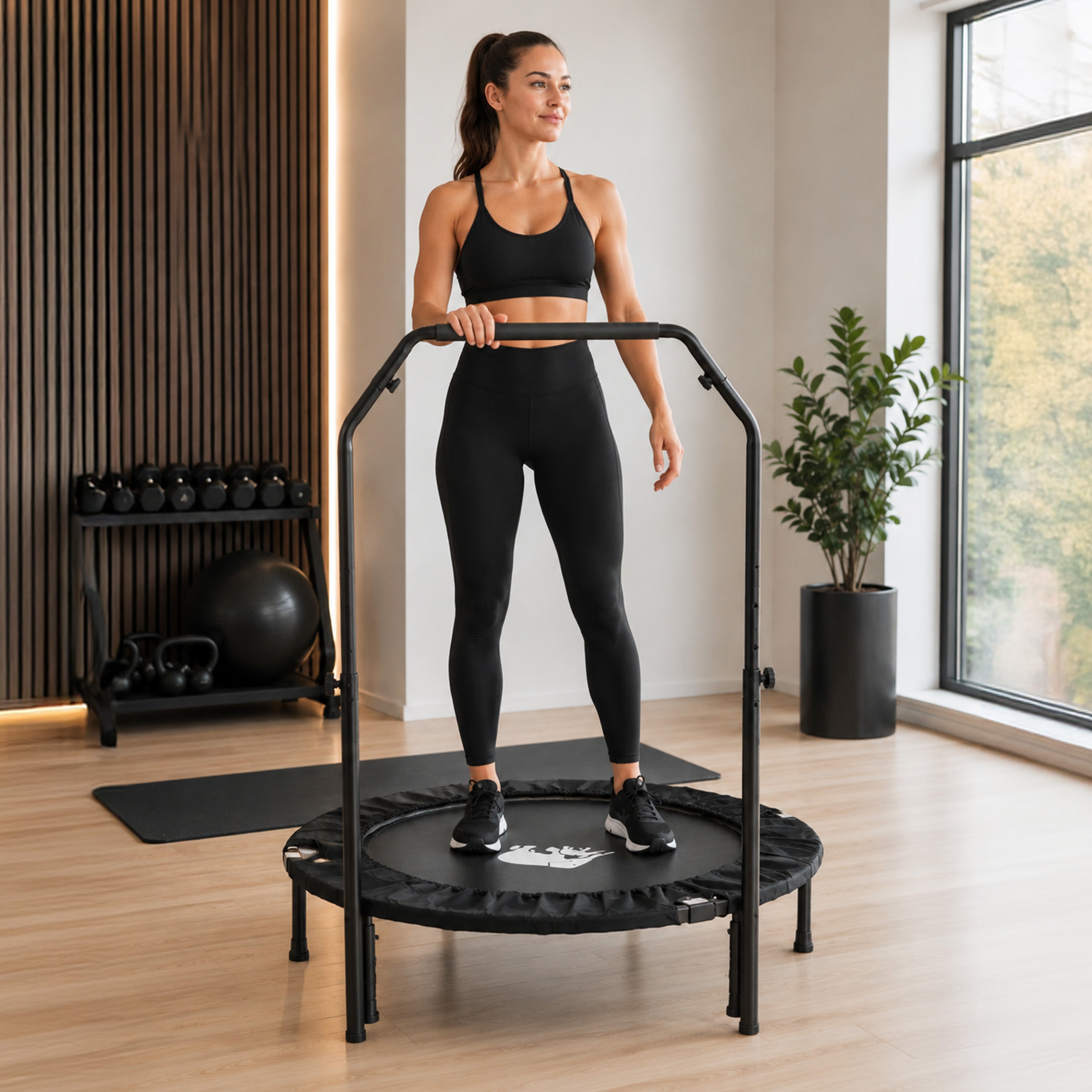 Foldable 100 cm Fitness Trampoline with Handle - Black