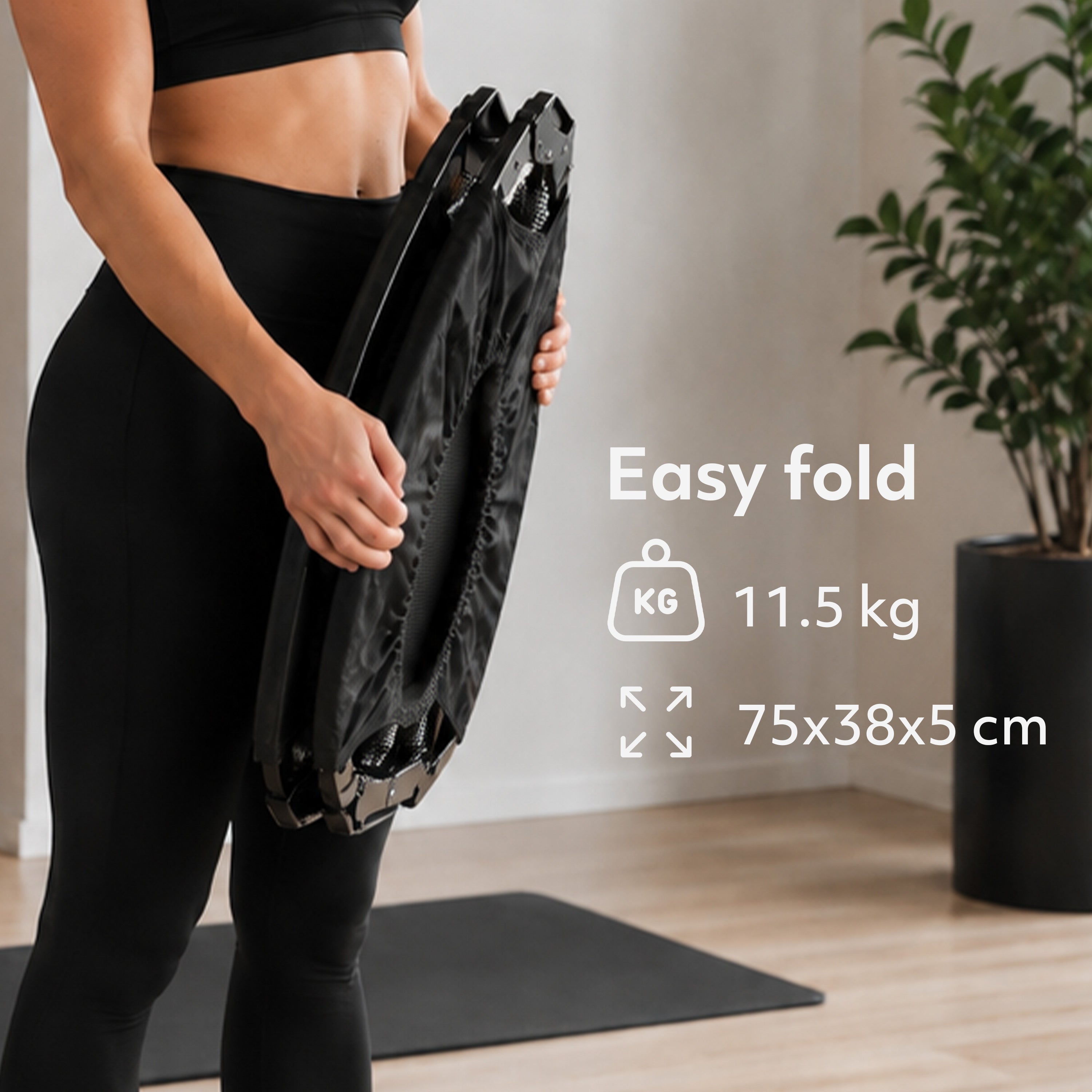 Foldable 100 cm Fitness Trampoline with Handle - Black
