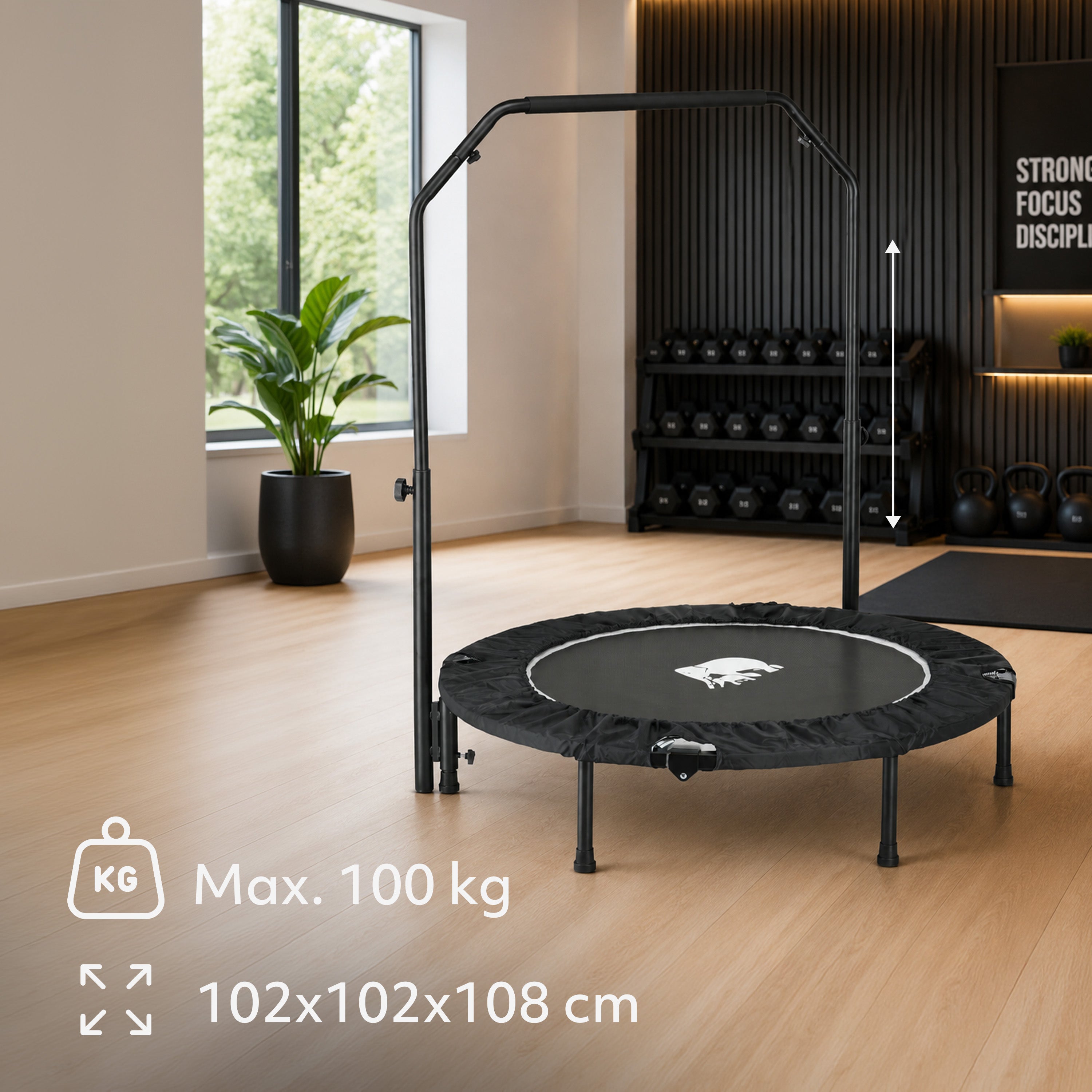 Foldable 100 cm Fitness Trampoline with Handle - Black