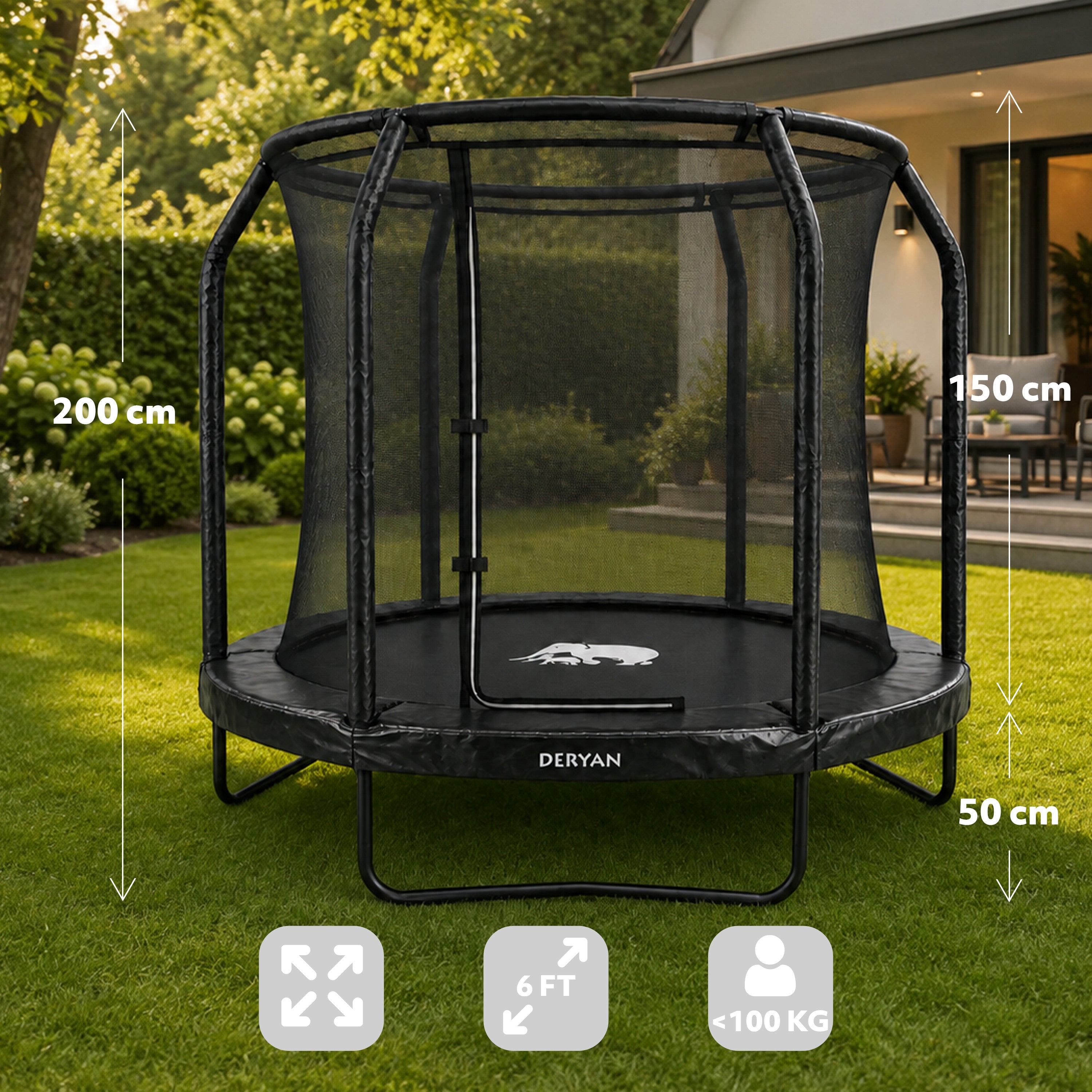 183 cm Kids' Trampoline with Safety Net and Ladder - Black