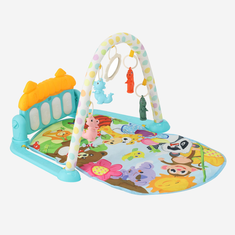3-in-1 Baby Gym - Piano Play Mat for Babies - Musical Play Mat with Rattle and Mirror - Blue