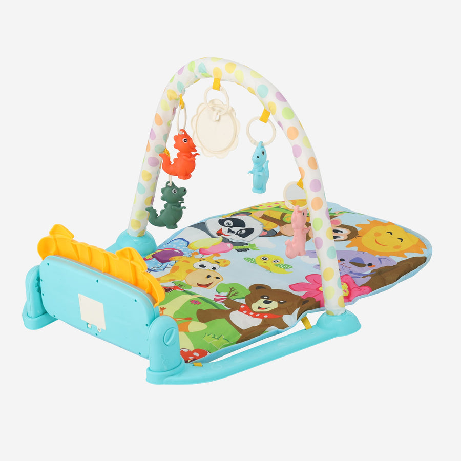 3-in-1 Baby Gym - Piano Play Mat for Babies - Musical Play Mat with Rattle and Mirror - Blue