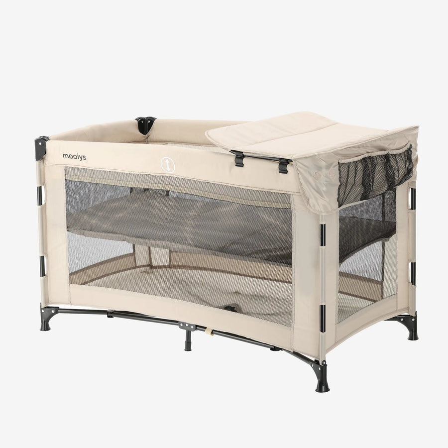 Lit de camping Mooiys avec matelas à langer et rehausseur - 120 x 60 cm - Crème