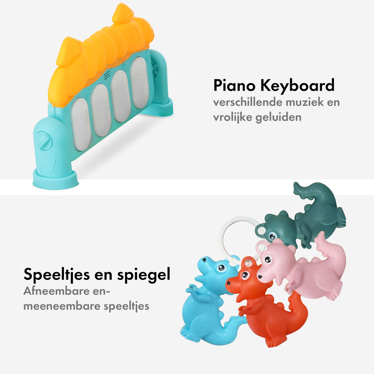 3-i-1 babygym – klaver-legetæppe til babyer – musik-legetæppe med rangle og spejl – blå
