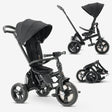 DERYAN Luxury black folding tricycle with push bar and basket, 10-36 months