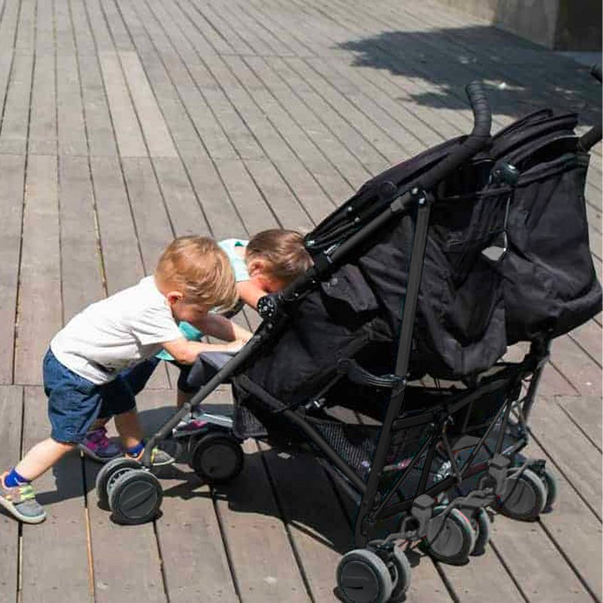 Miles Duo Buggy - Tweeling Buggy - Lichtgewicht dubbele buggy - Zwart