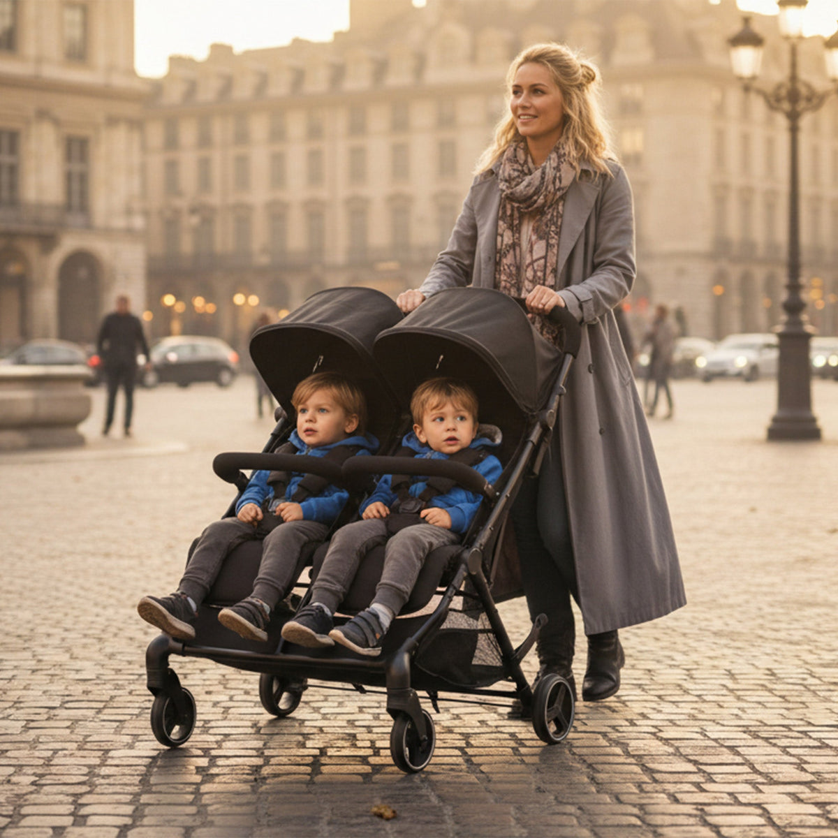 Mooiys Tess Twin Duo Stroller - Includes Rain Cover - Includes Carry Bag - Black
