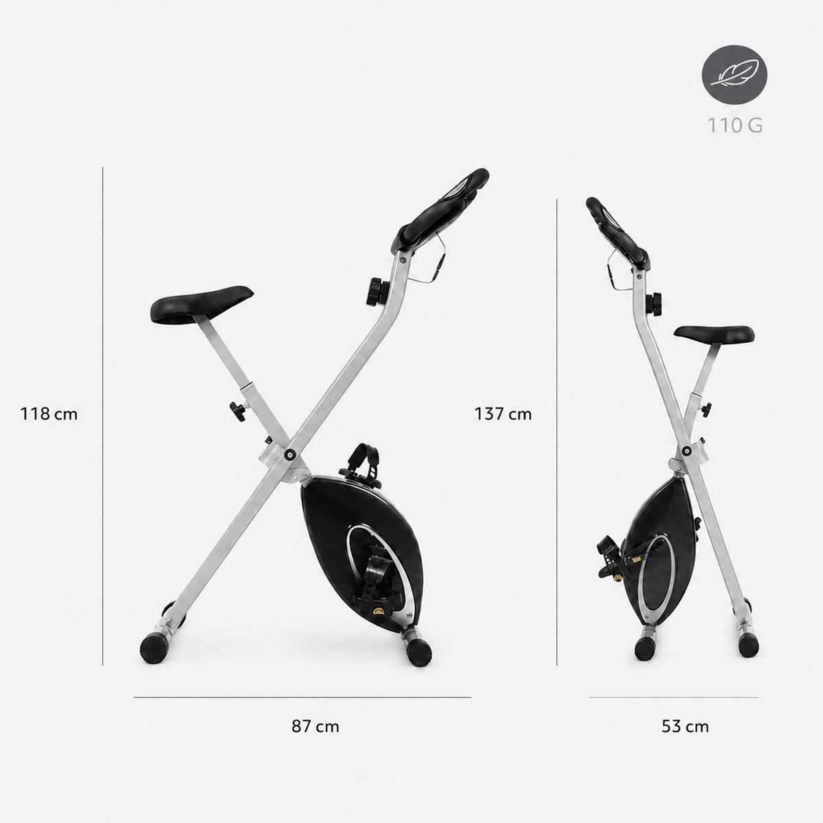 Ultrasport F-Bike Folding Exercise Bike – 8 Resistance Levels – LCD Display – Heart Rate Monitoring – Black/Silver