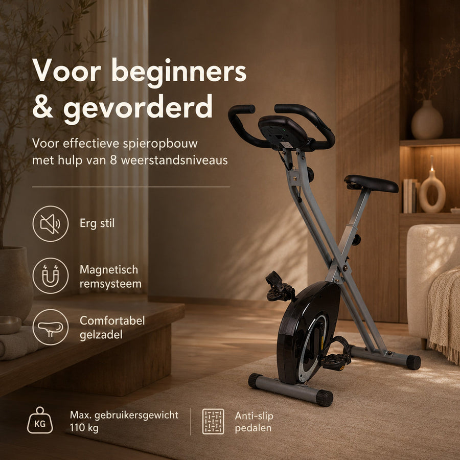 Ultrasport F-Bike Folding Exercise Bike – 8 Resistance Levels – LCD Display – Heart Rate Monitoring – Black/Silver