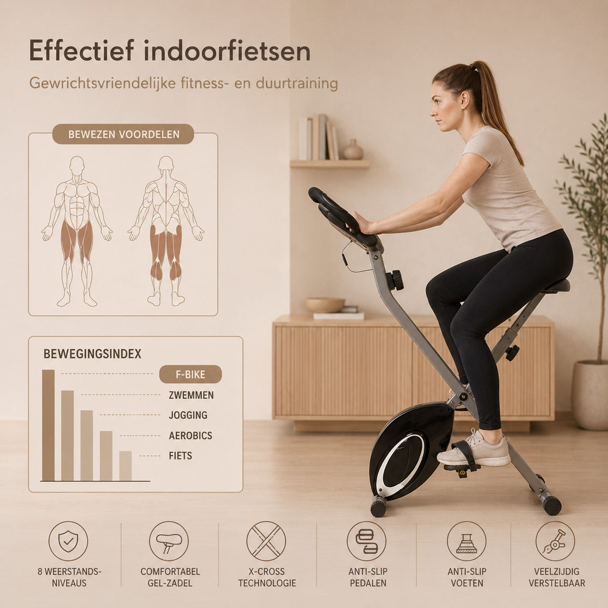 Ultrasport F-Bike Folding Exercise Bike – 8 Resistance Levels – LCD Display – Heart Rate Monitoring – Black/Silver
