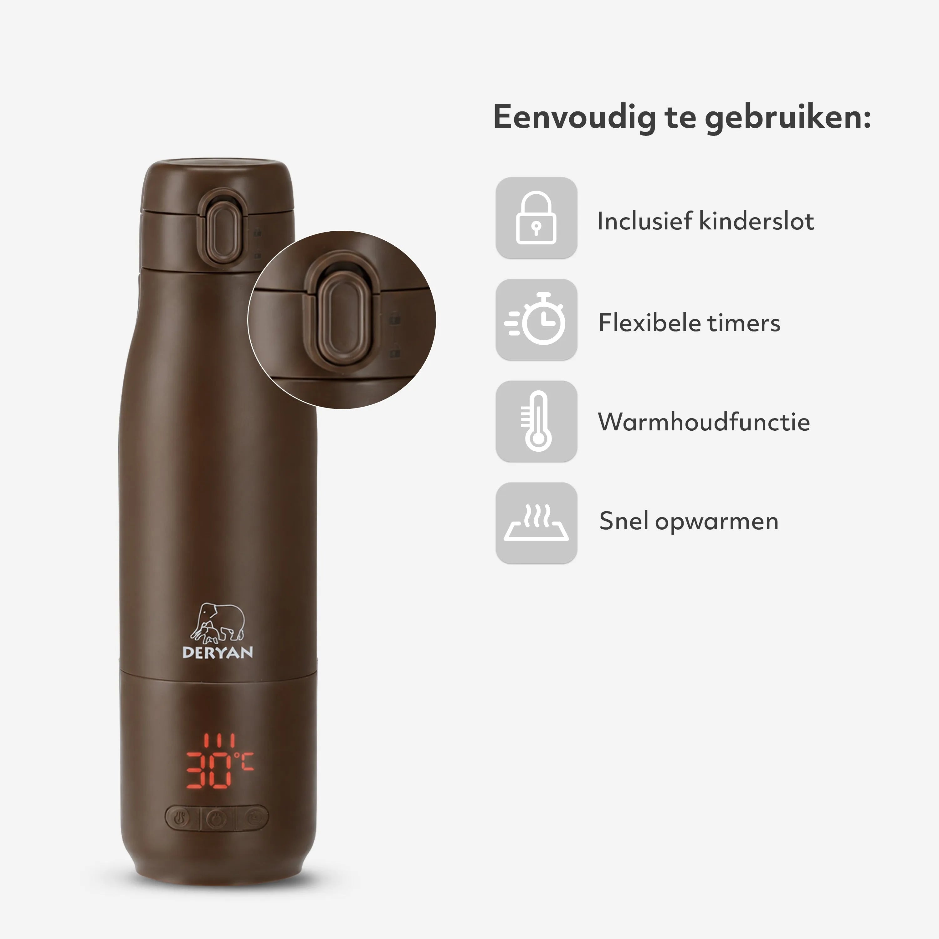 Bærbar flaskevarmer på farten - Trådløs - Alle merker - 350 ml - Flaskevarmer - Termos - Sjokoladebrun