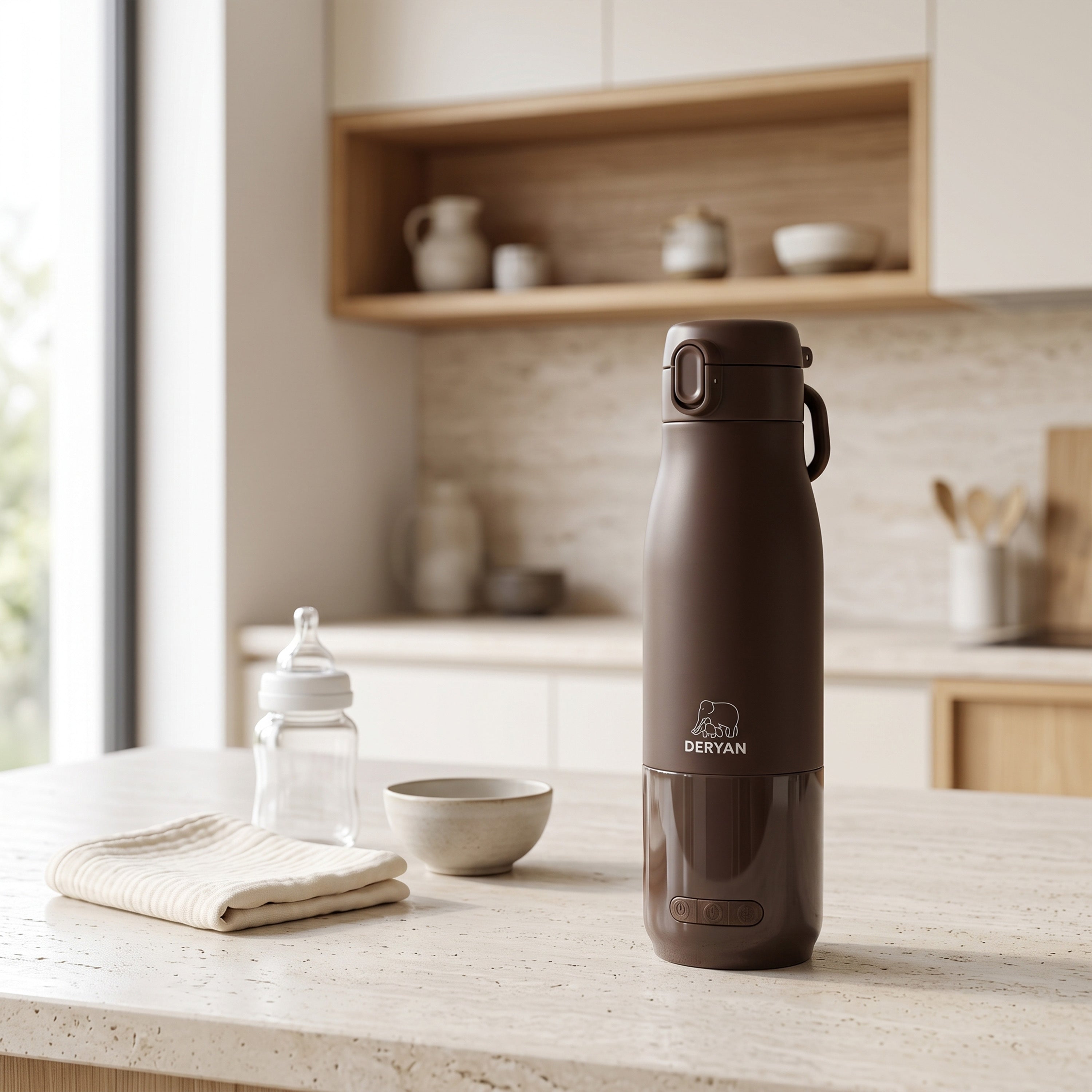 Portable Bottle Warmer for On the Go - Cordless - All Brands - 350 mL - Bottle Warmer - Thermos - Chocolate Brown