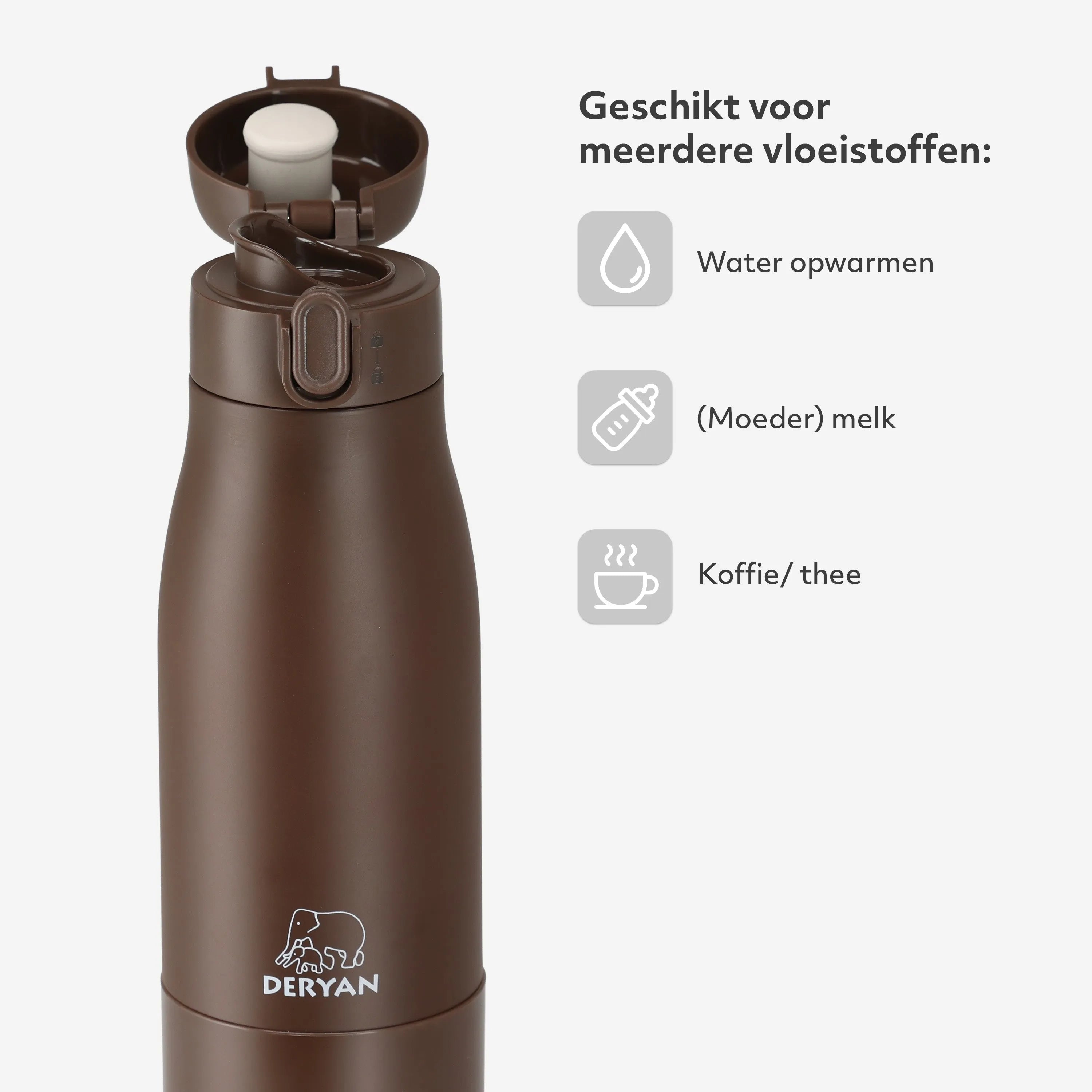 Bærbar flaskevarmer på farten - Trådløs - Alle merker - 350 ml - Flaskevarmer - Termos - Sjokoladebrun