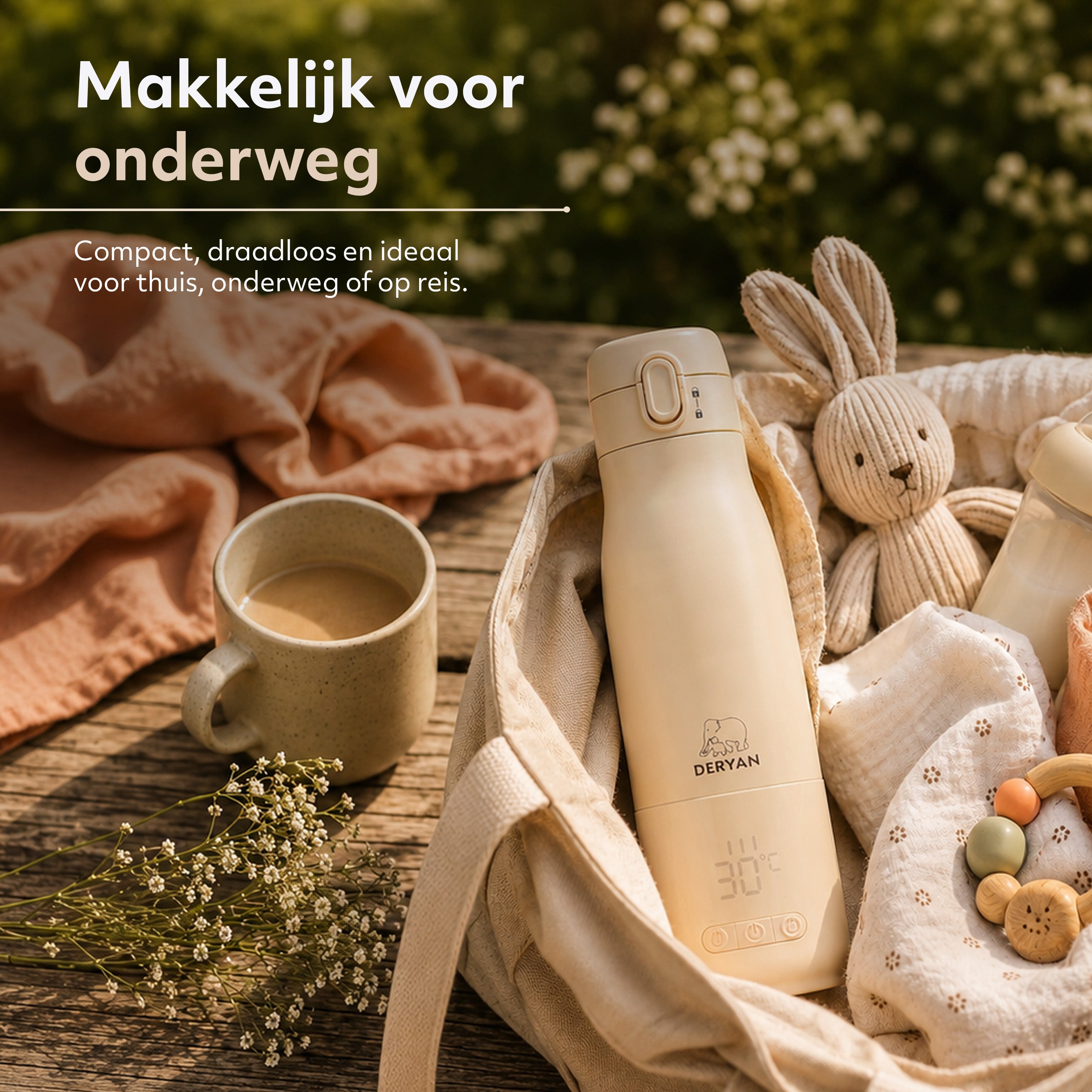 Draagbare Flessenwarmer Onderweg - Draadloos - Alle Merken - 350 mL - Flesverwarmer - Thermosfles- Beige