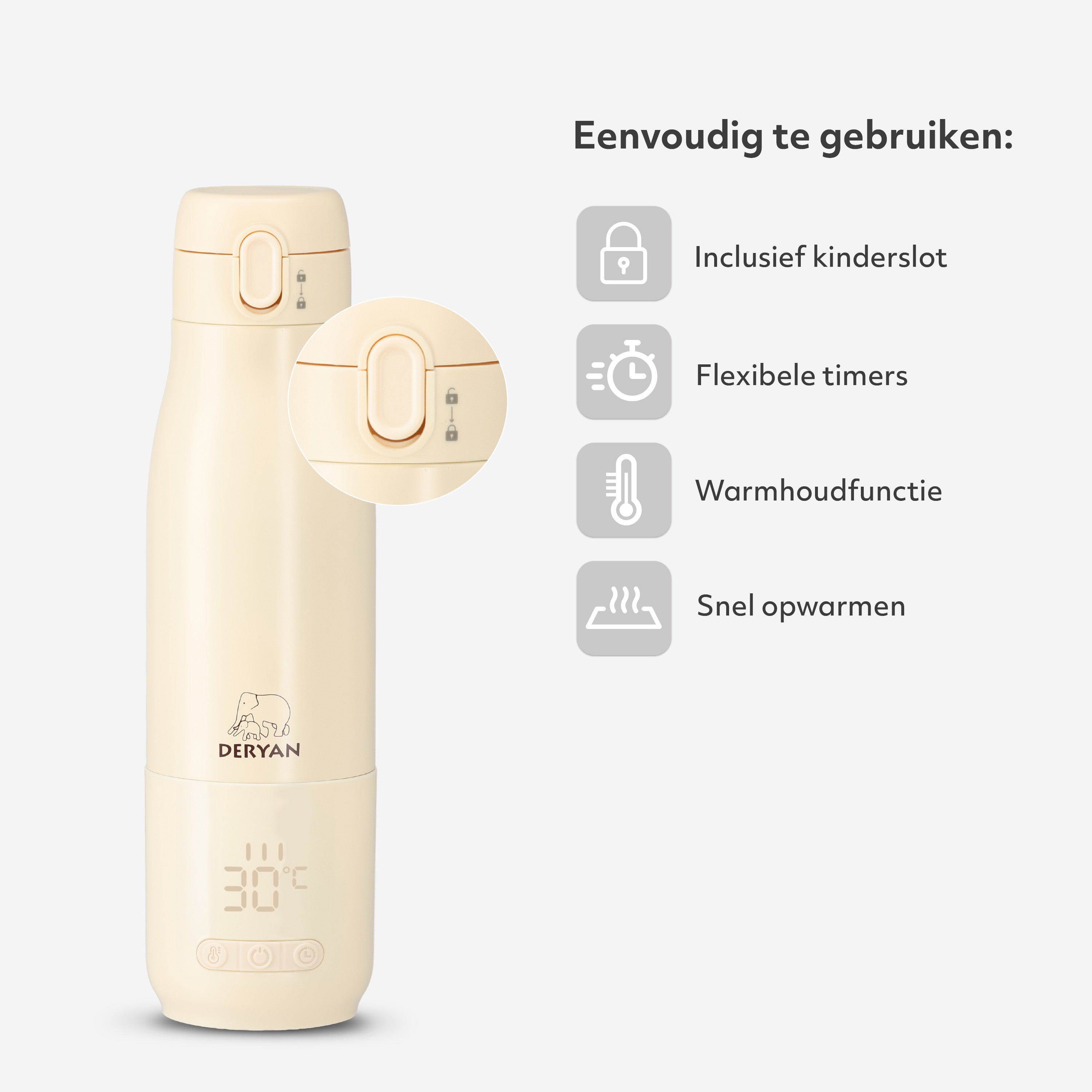 Draagbare Flessenwarmer Onderweg - Draadloos - Alle Merken - 350 mL - Flesverwarmer - Thermosfles- Beige
