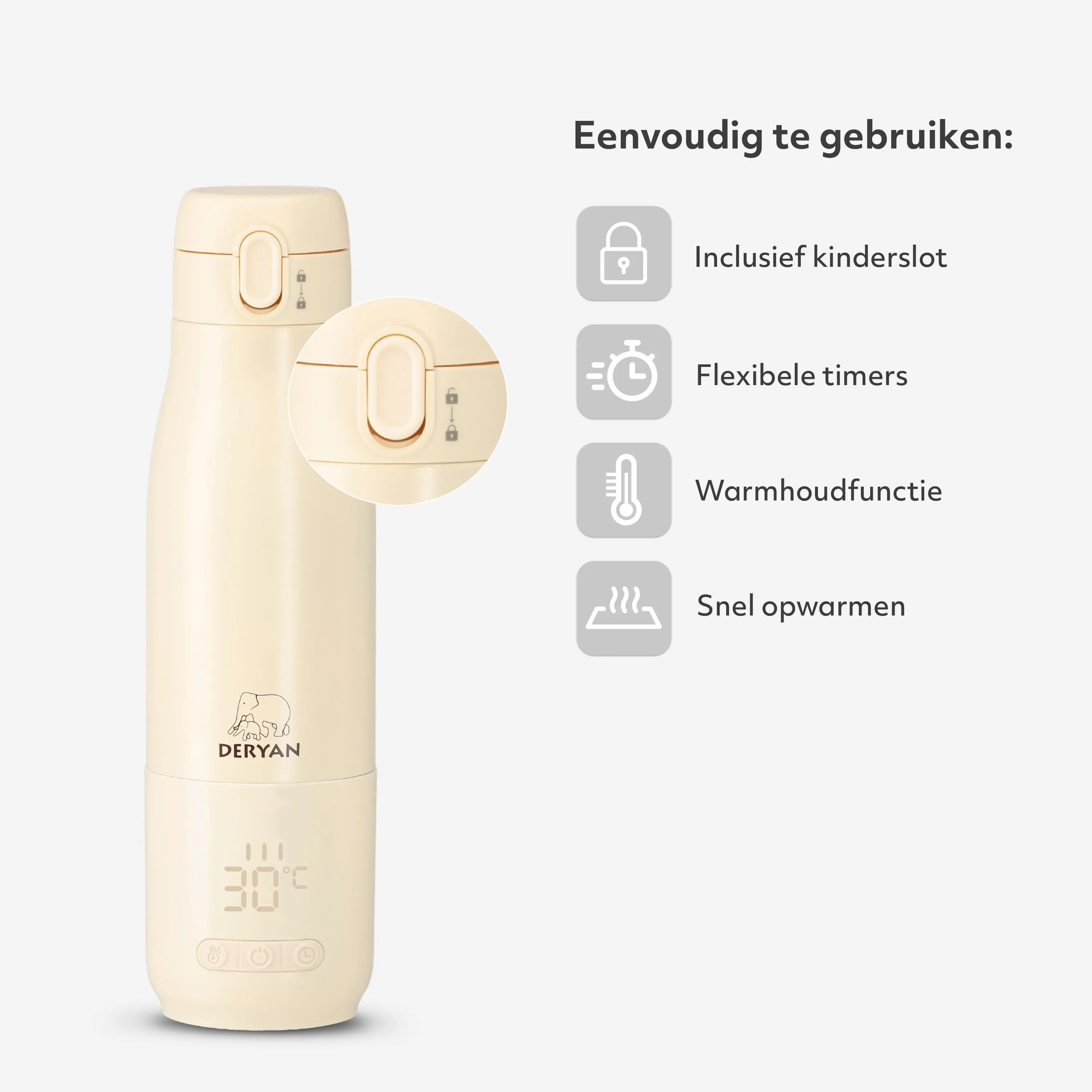 Bærbar flaskevarmer til rejsen – Trådløs – Alle mærker – 350 ml – Flaskevarmer – Termoflaske – Beige