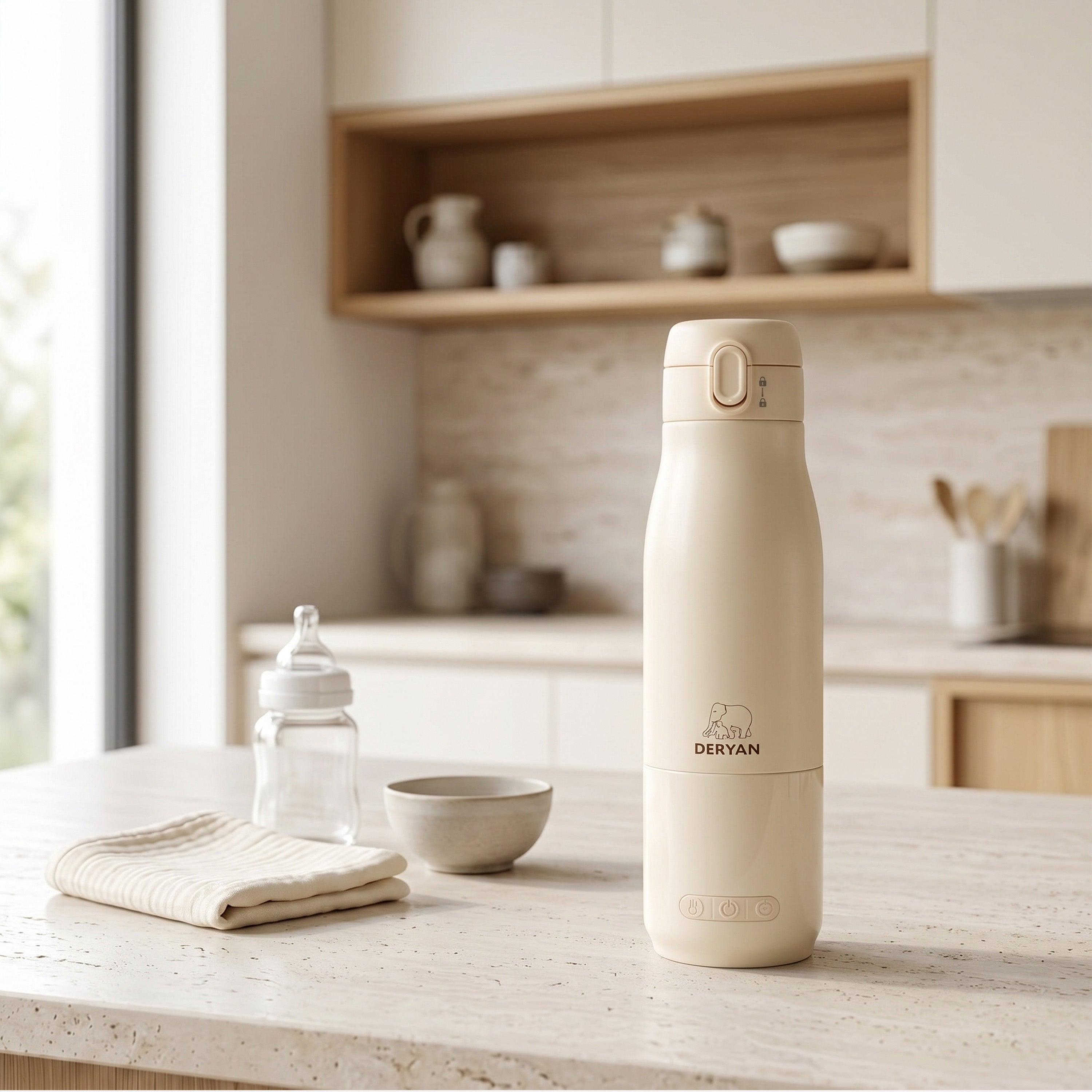 Draagbare Flessenwarmer Onderweg - Draadloos - Alle Merken - 350 mL - Flesverwarmer - Thermosfles- Beige