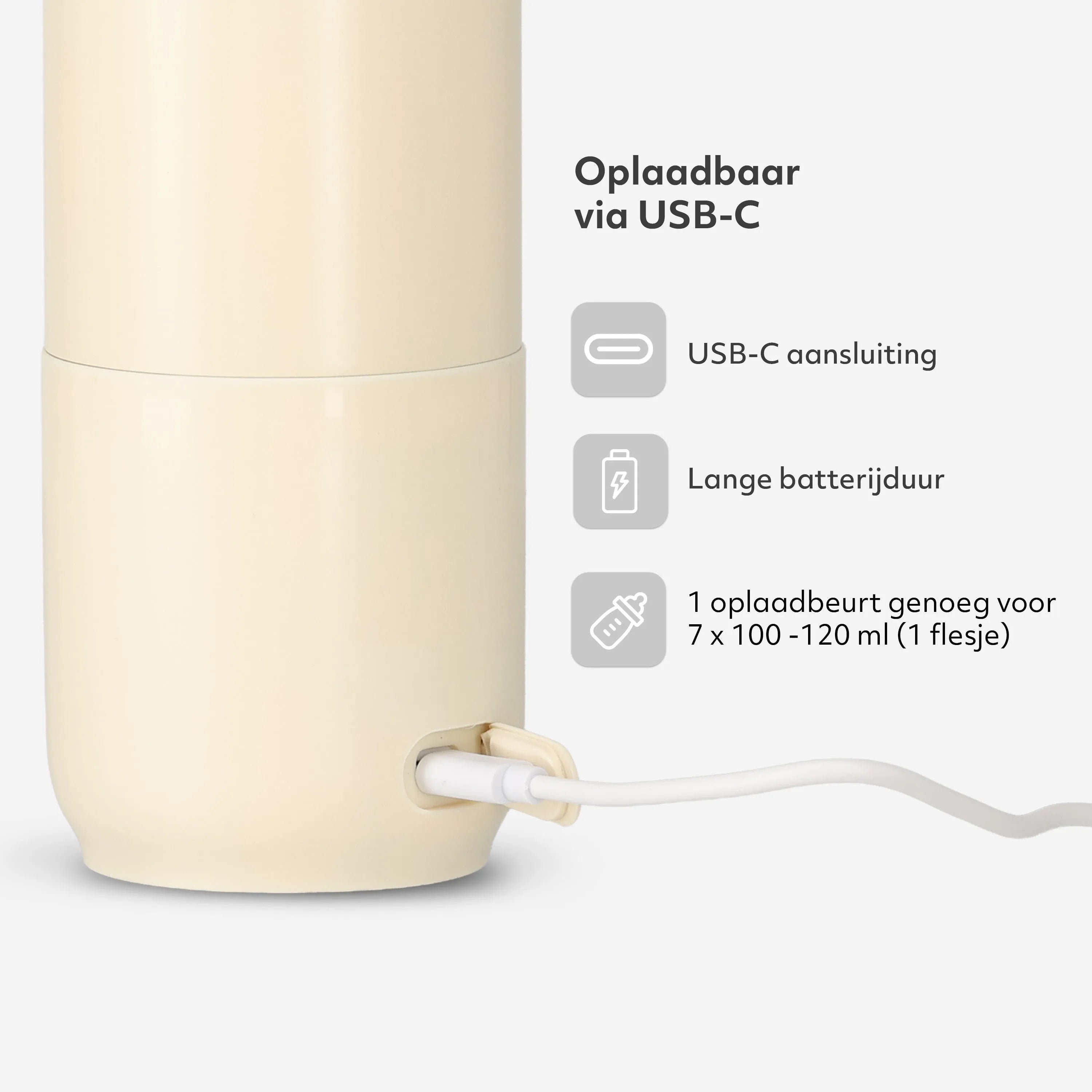 Bærbar flaskevarmer til rejsen – Trådløs – Alle mærker – 350 ml – Flaskevarmer – Termoflaske – Beige
