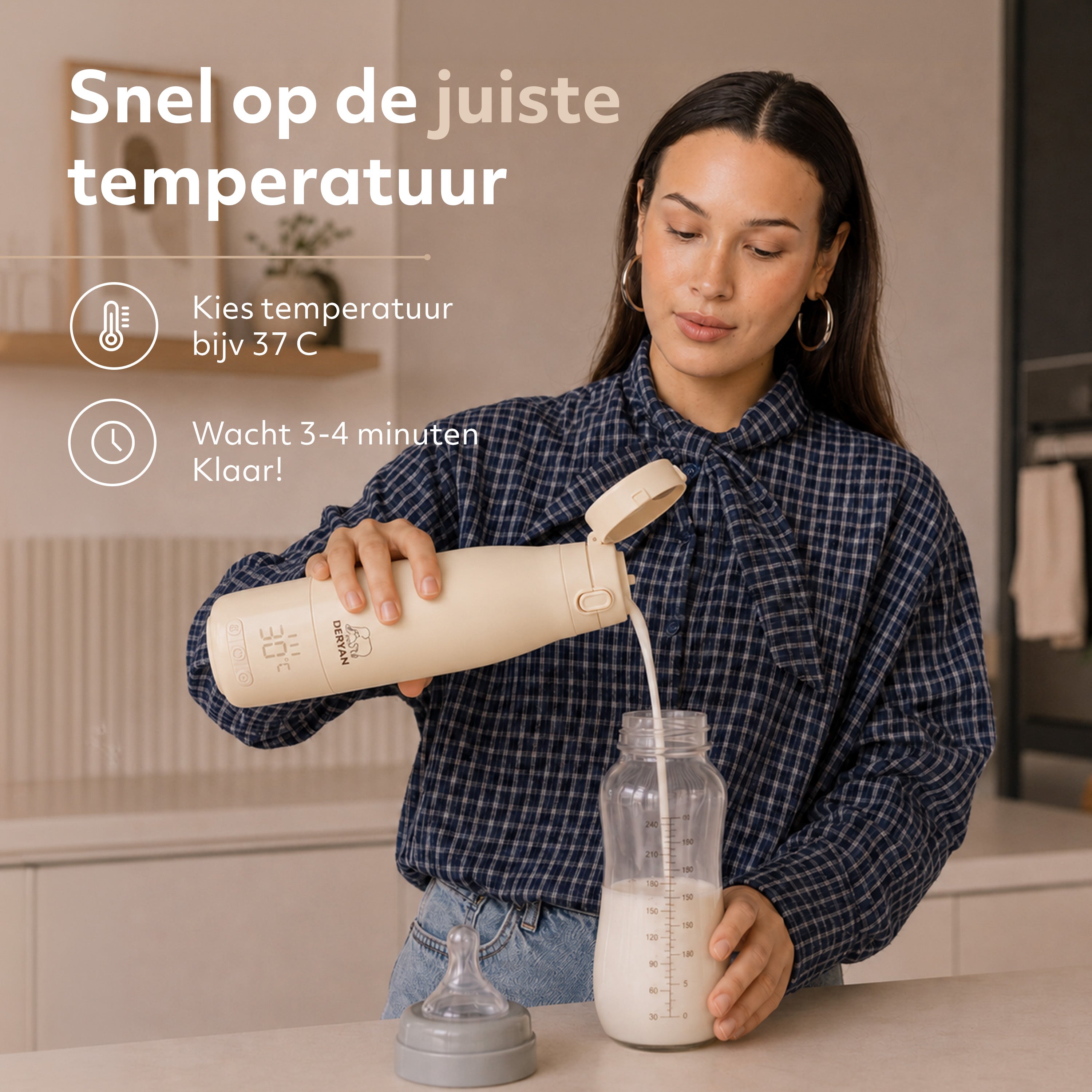 Draagbare Flessenwarmer Onderweg - Draadloos - Alle Merken - 350 mL - Flesverwarmer - Thermosfles- Beige