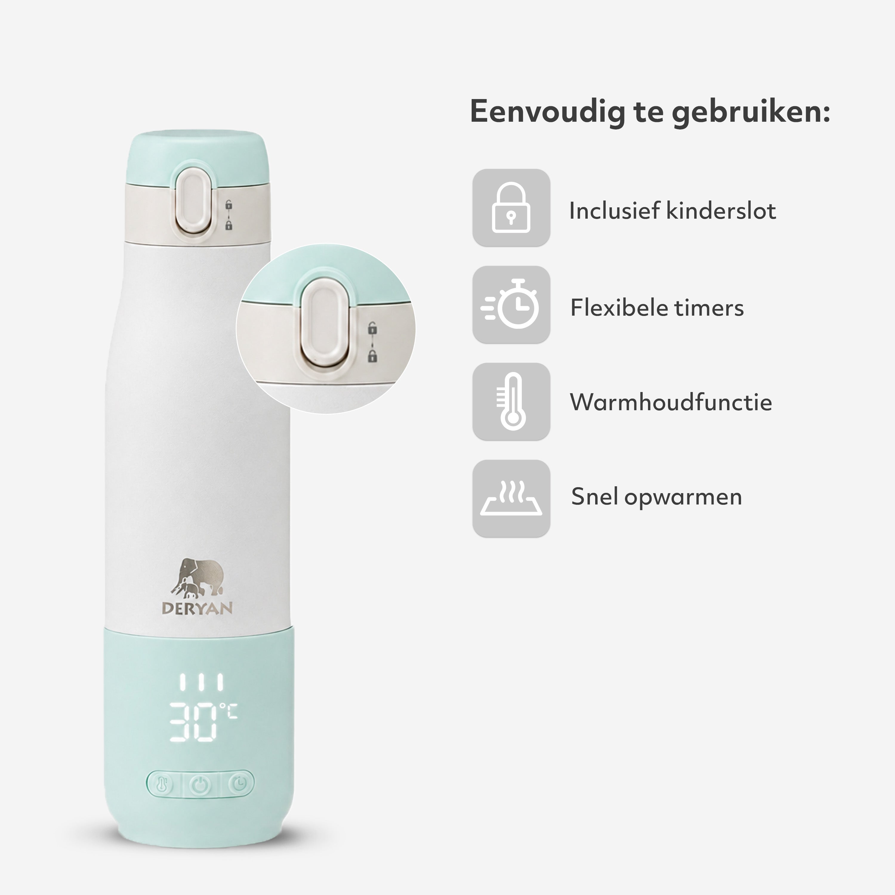 Draagbare Flessenwarmer Onderweg - Draadloos - Alle Merken - 350 mL - Flesverwarmer - Thermosfles - Mint