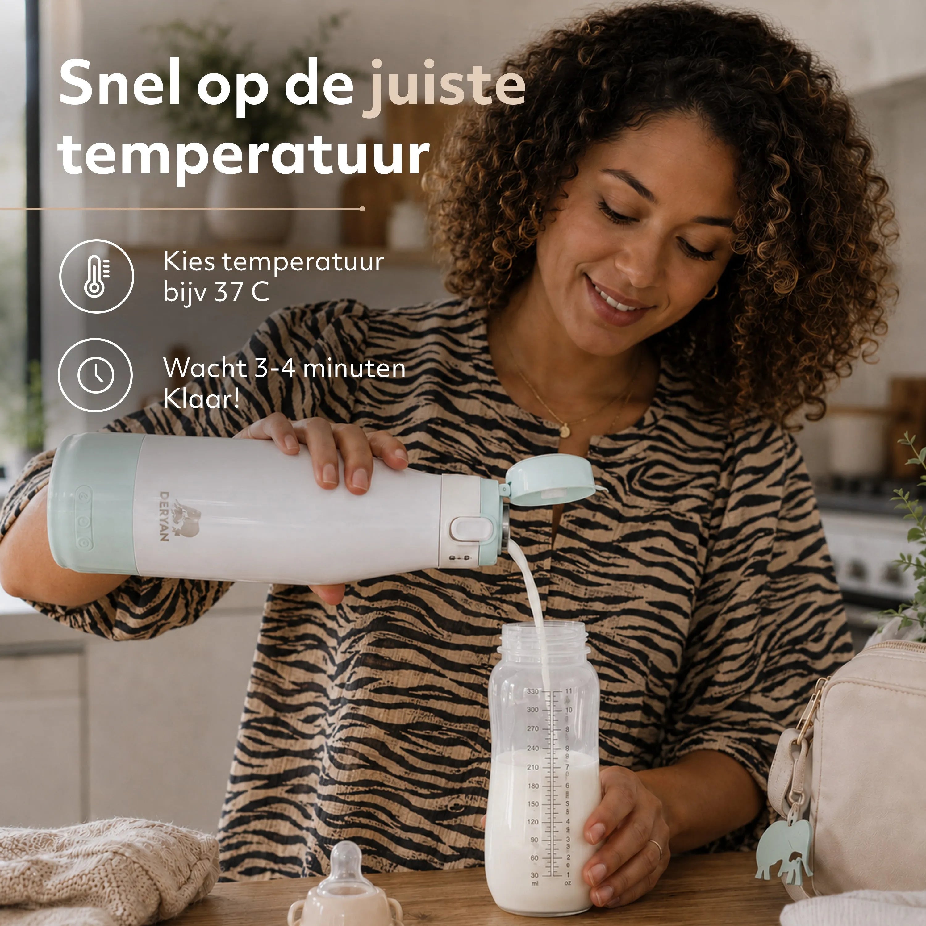 Bærbar flaskevarmer til rejsen – Trådløs – Alle mærker – 350 ml – Flaskevarmer – Termoflaske – Mint
