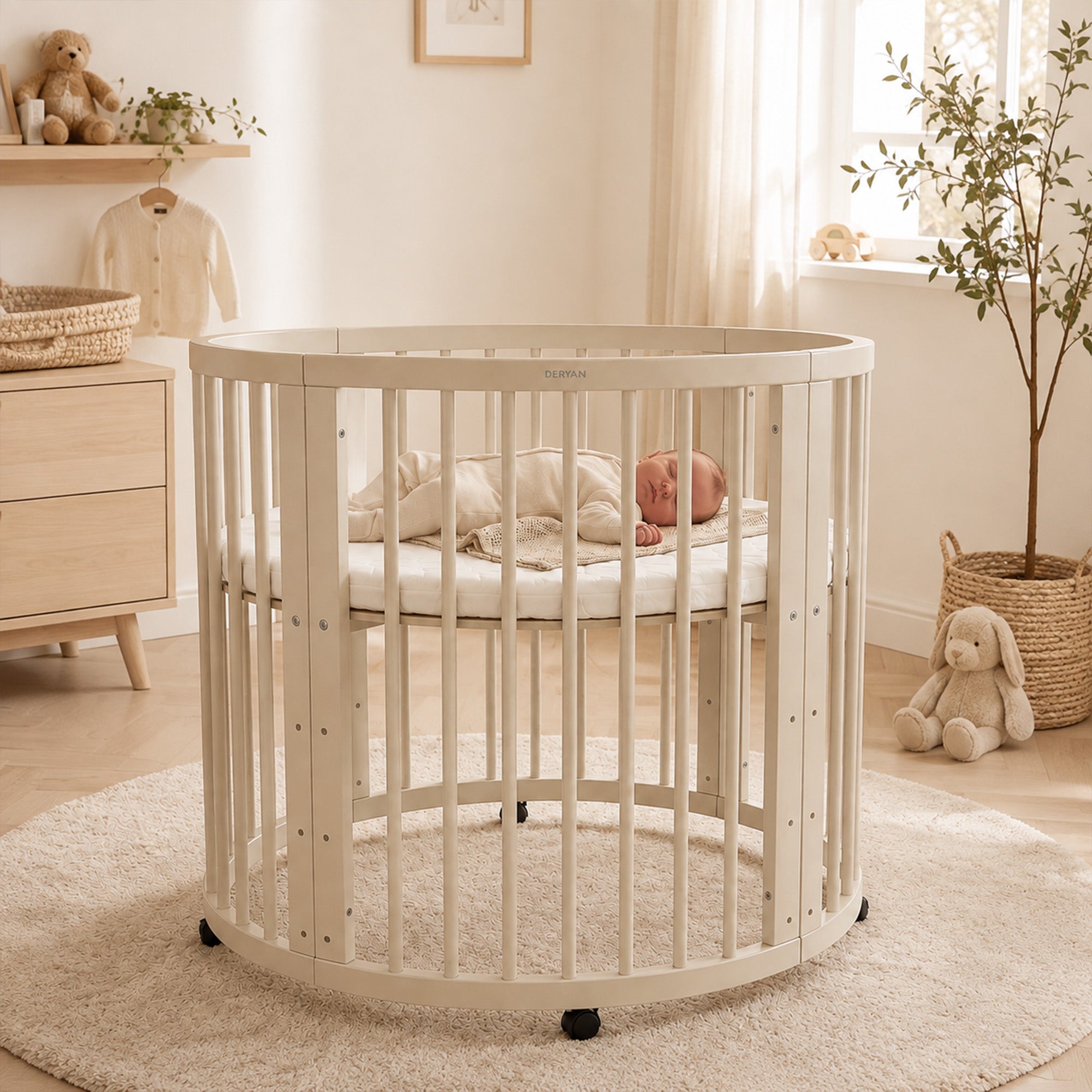 Willow Wooden Round Playpen with Mattress - Sand