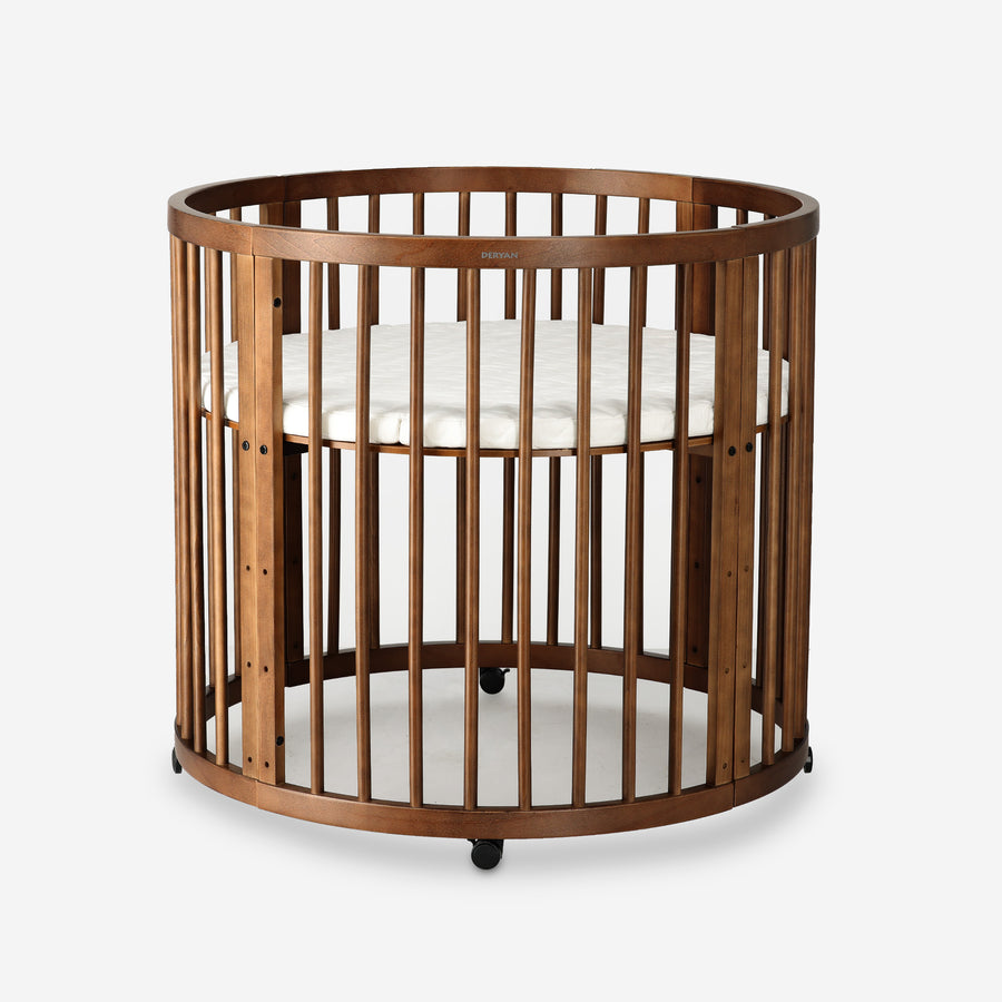 Okrągłe łóżeczko z drewna wierzby wraz z materacem – Warm Brown