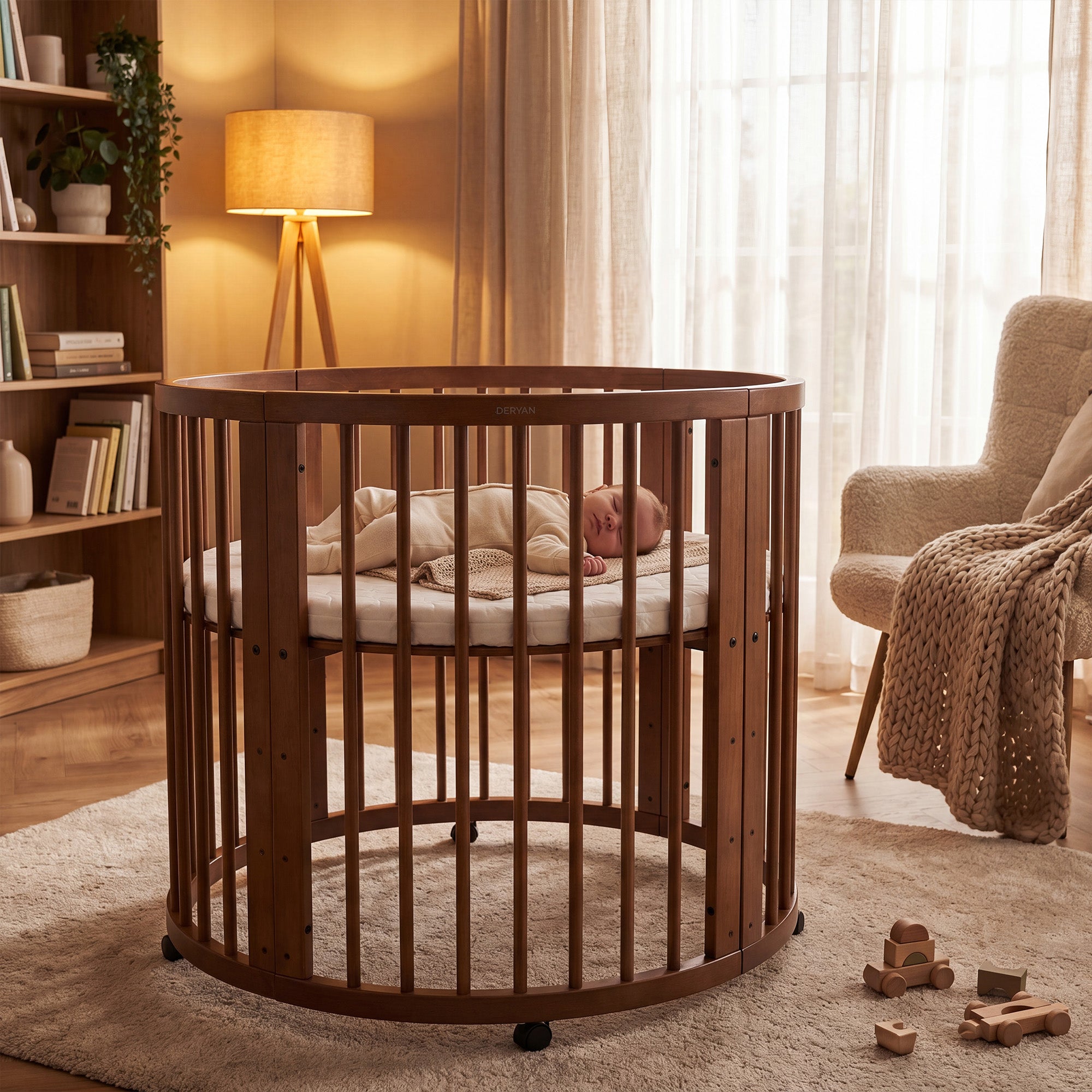 Willow Wooden Round Playpen with Mattress - Brown