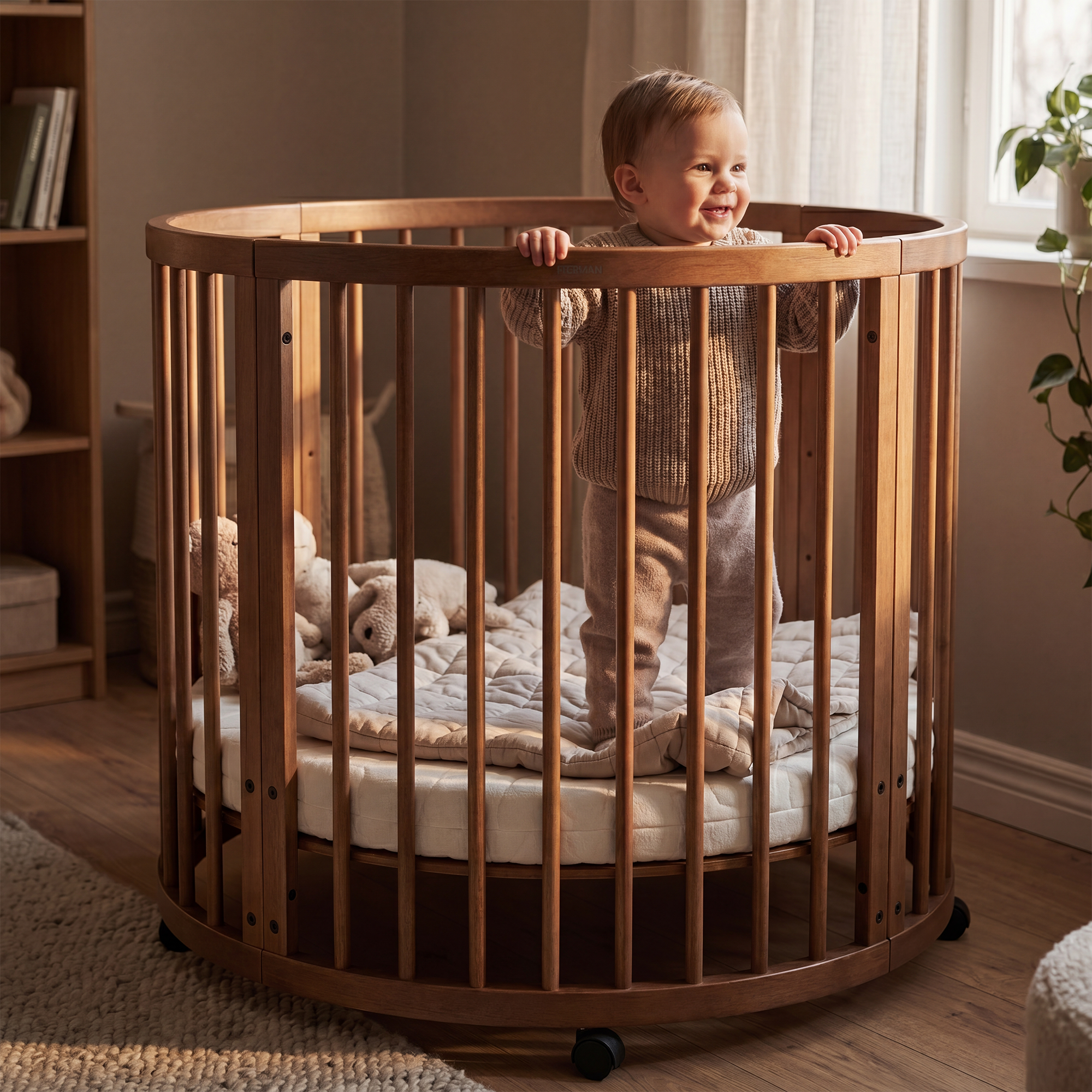 Willow Wooden Round Playpen with Mattress - Brown