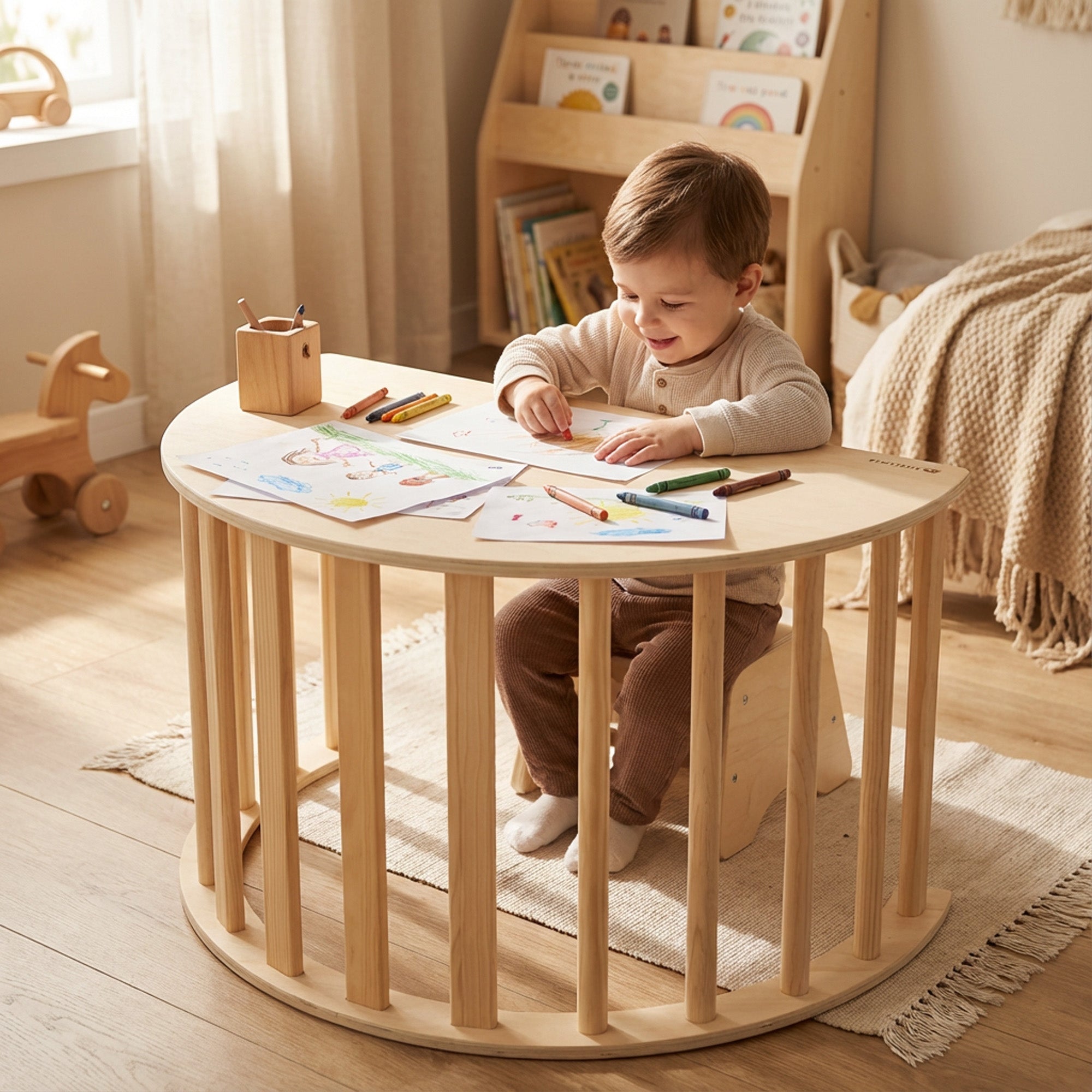 Multifunctional Climbing Arch - 5 in 1 model - Play Arch - Climbing Rack - Playground - Includes Cushion - Drawing Table - Wood