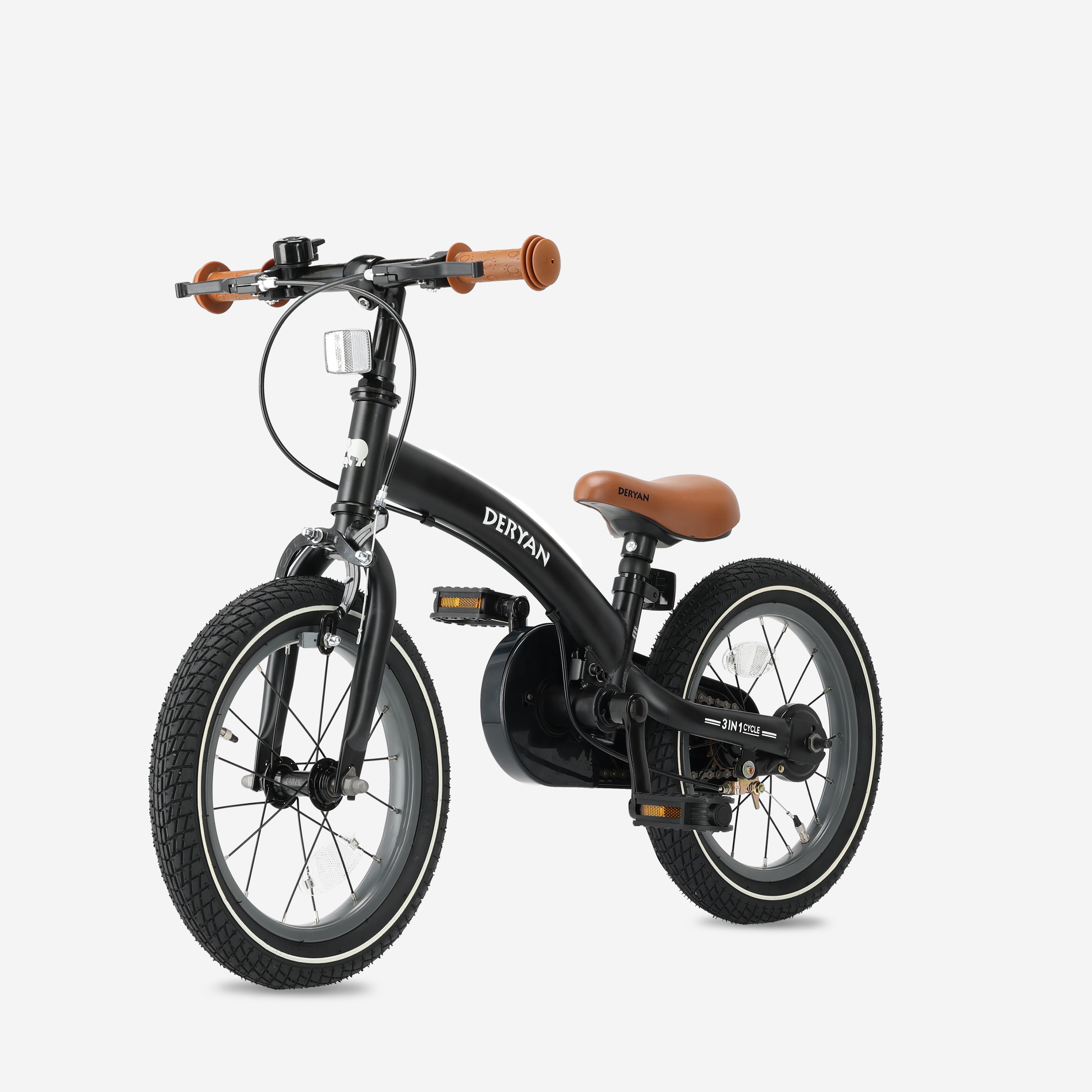 Luksus Barnesykkel 12 tommer - 3 i 1 - løpesykkel Svart