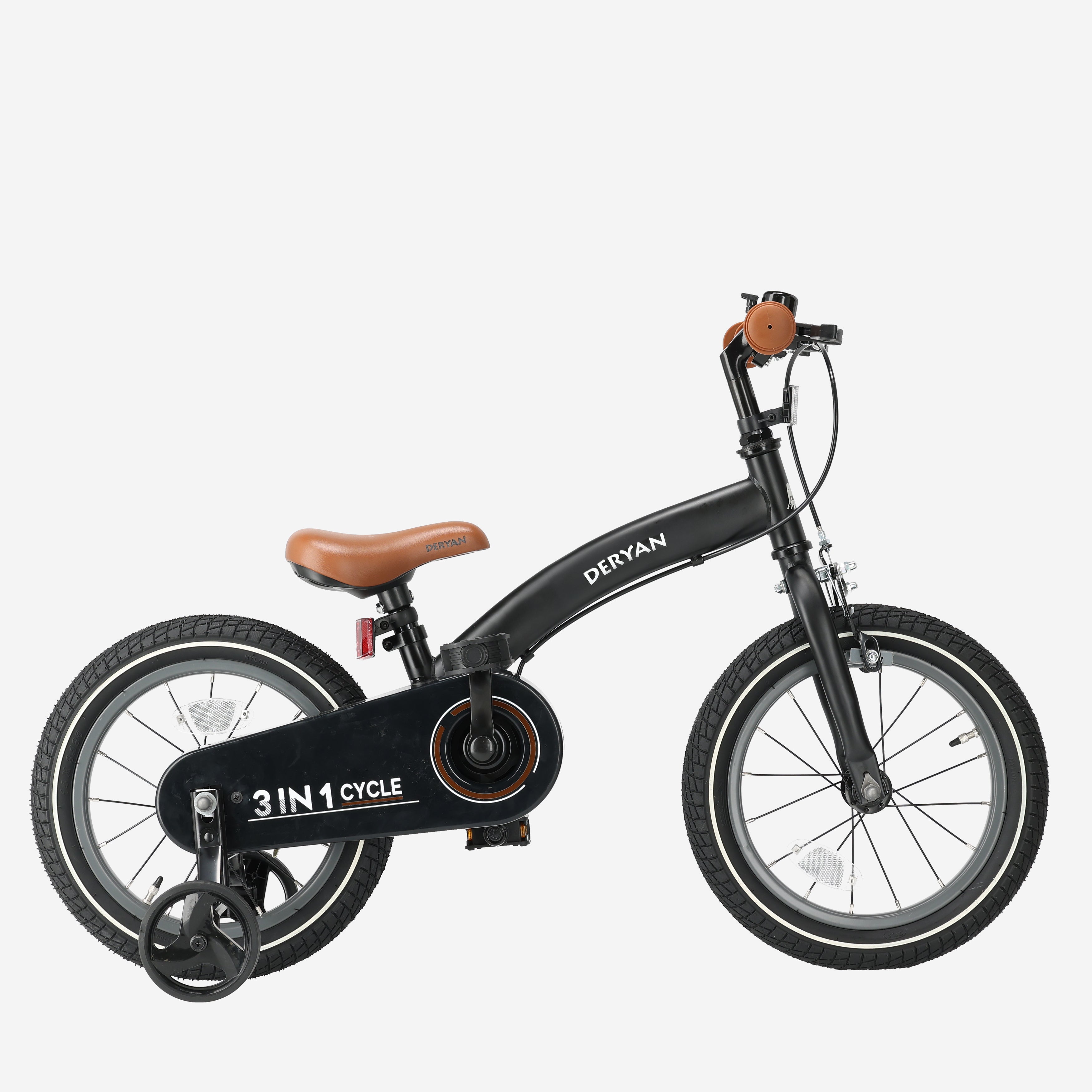 Luksus Barnesykkel 12 tommer - 3 i 1 - løpesykkel Svart