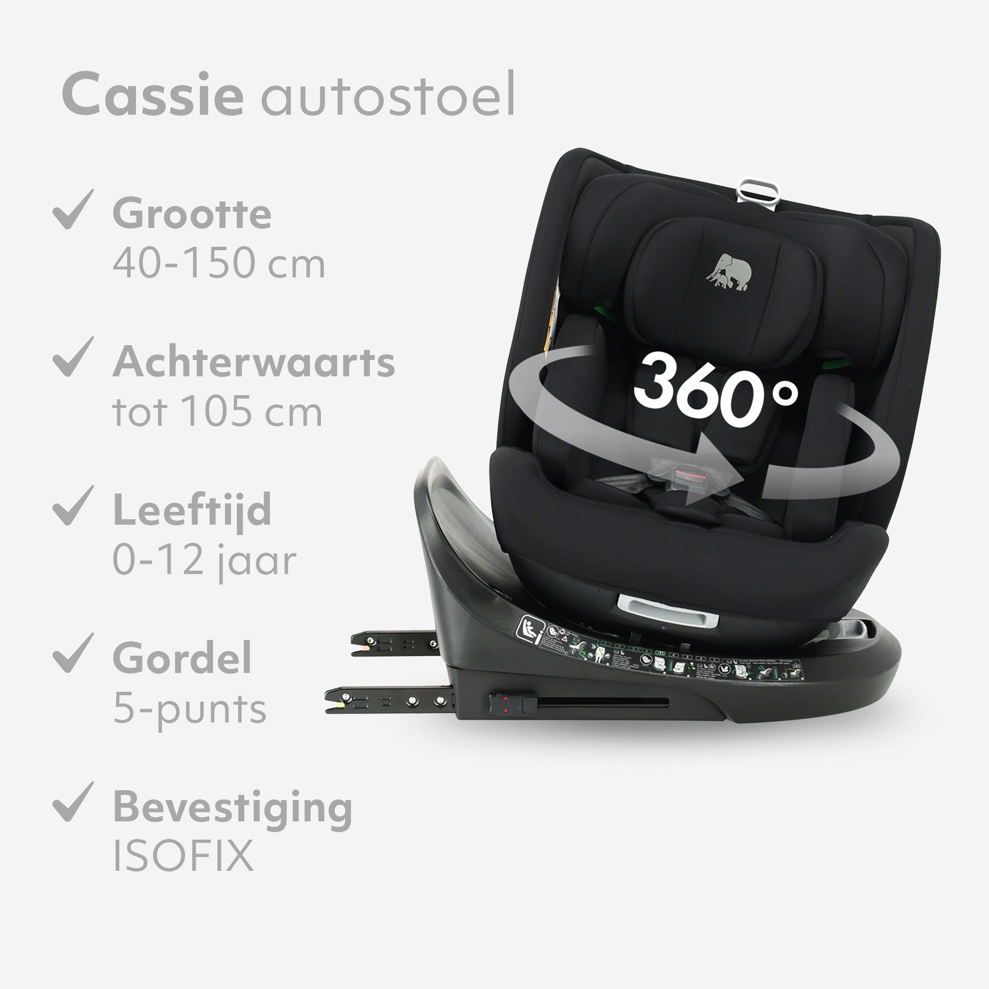 Cassie Luxe I-size Autostoel - Groep 0-1-2-3 - Isofix - Draaibaar 360°