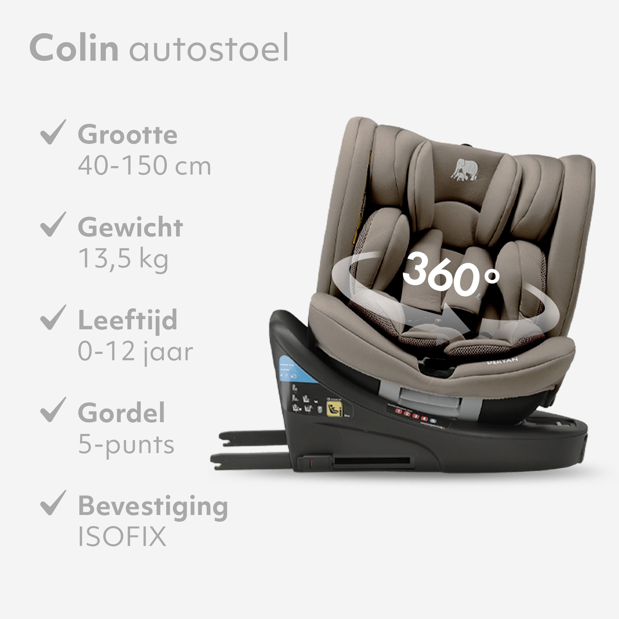 Colin Luxe i-Size/Isofix 360° Car Seat 40–150 cm – 0–36 kg – Truffle Sand